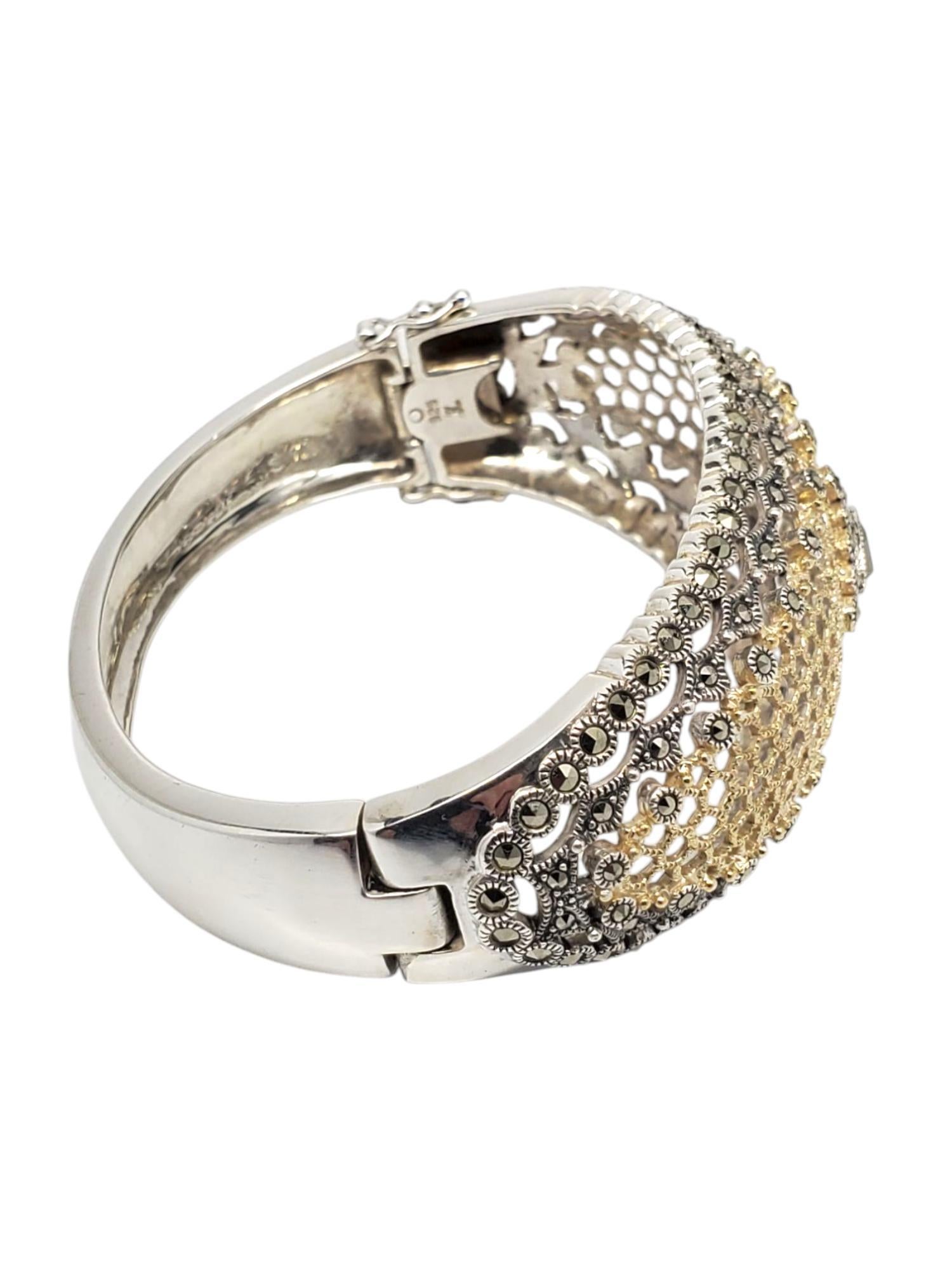 Judith Jack Sterling Silver & Gold-Tone Marcasite Bangle Bracelet #21222 In Good Condition For Sale In Washington Depot, CT