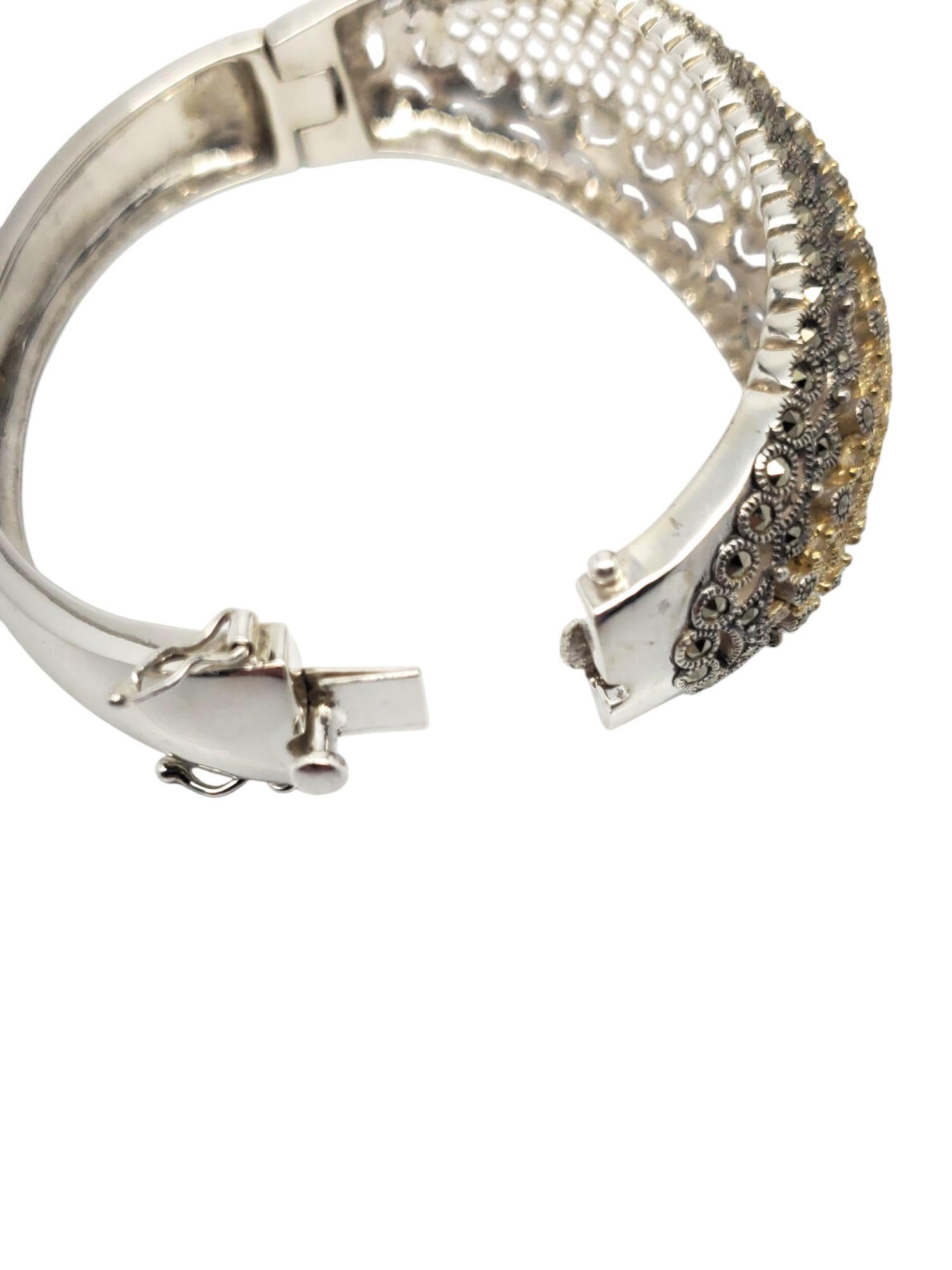 Judith Jack Sterling Silver & Gold-Tone Marcasite Bangle Bracelet #21222 For Sale 2