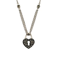 Judith Jack Sterling Silver Marcasite Heart Lock Chain Necklace