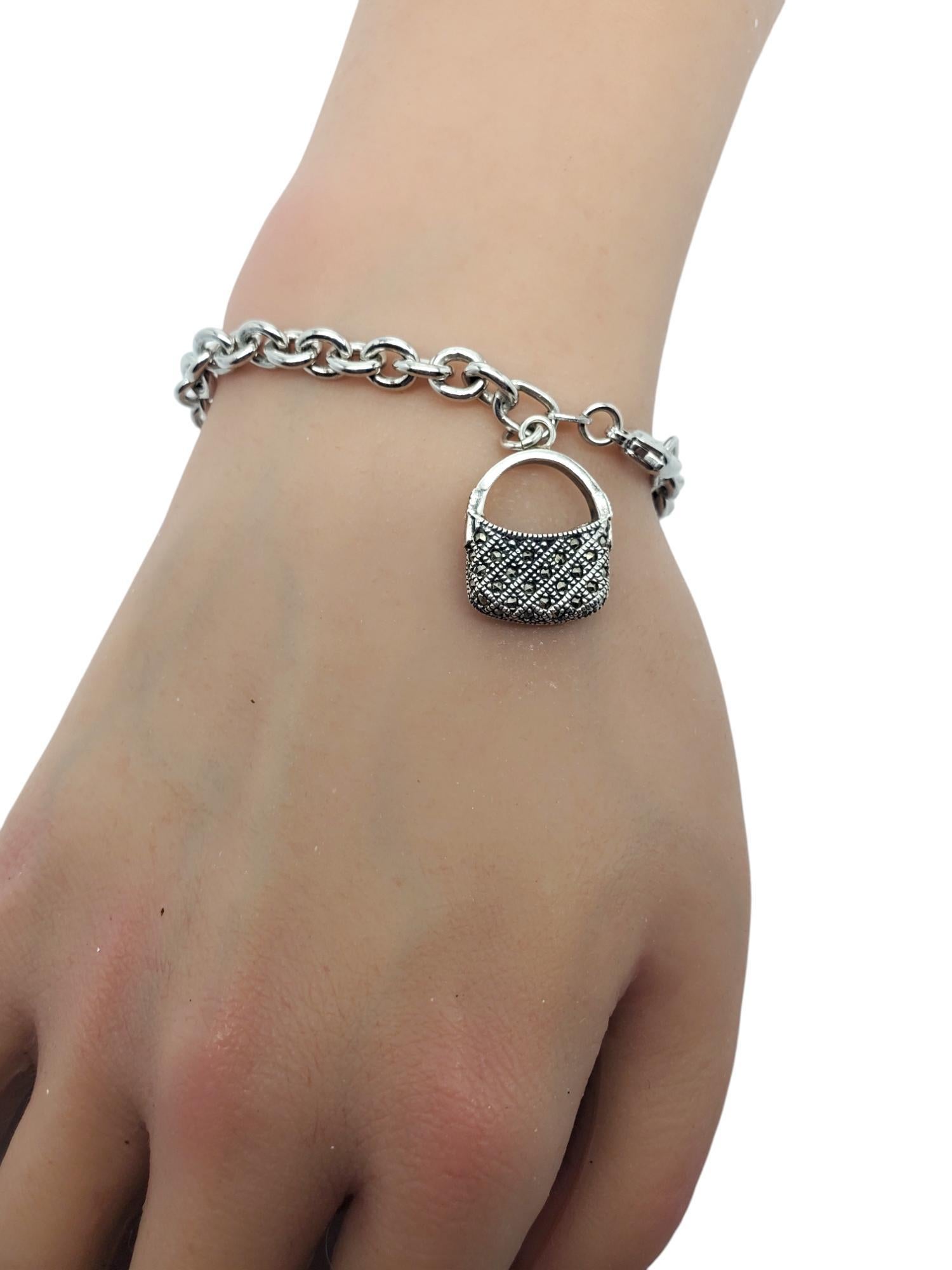 Judith Jack Sterling Silver Marcasite Purse Charm Bracelet #20519 For Sale 5