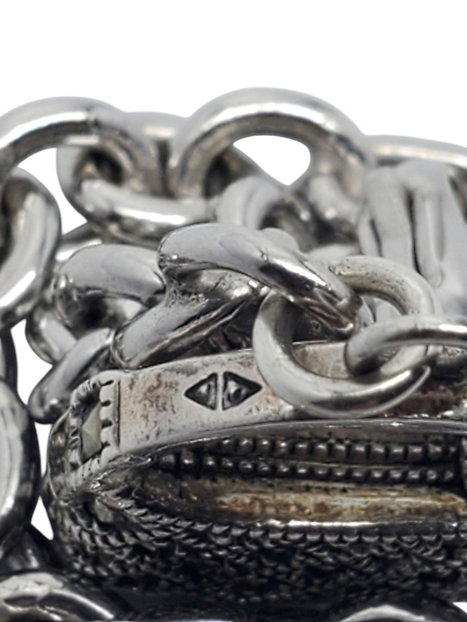 Judith Jack Sterling Silver Marcasite Purse Charm Bracelet #20519 For Sale 2