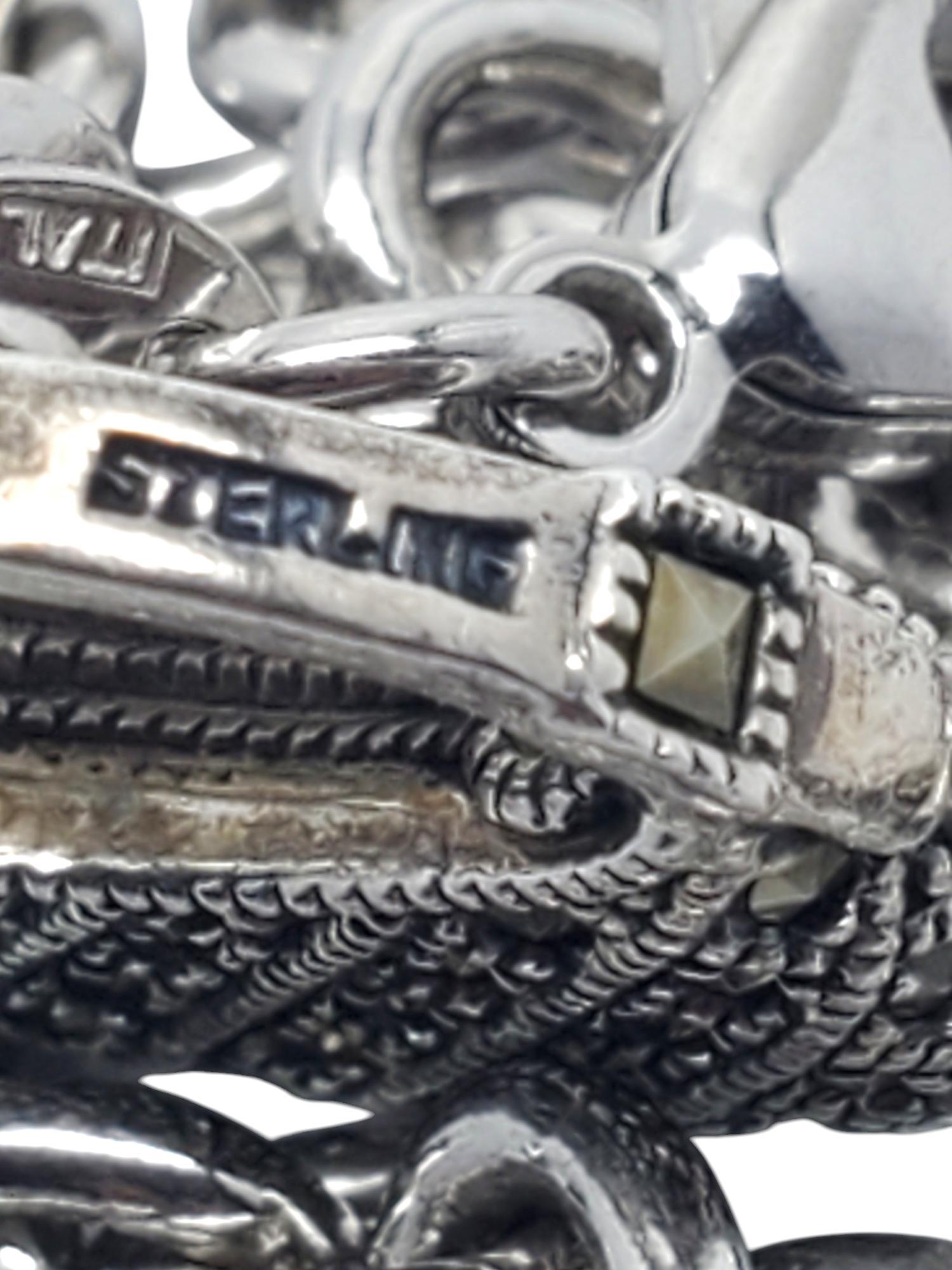 Judith Jack Sterling Silver Marcasite Purse Charm Bracelet #20519 For Sale 3