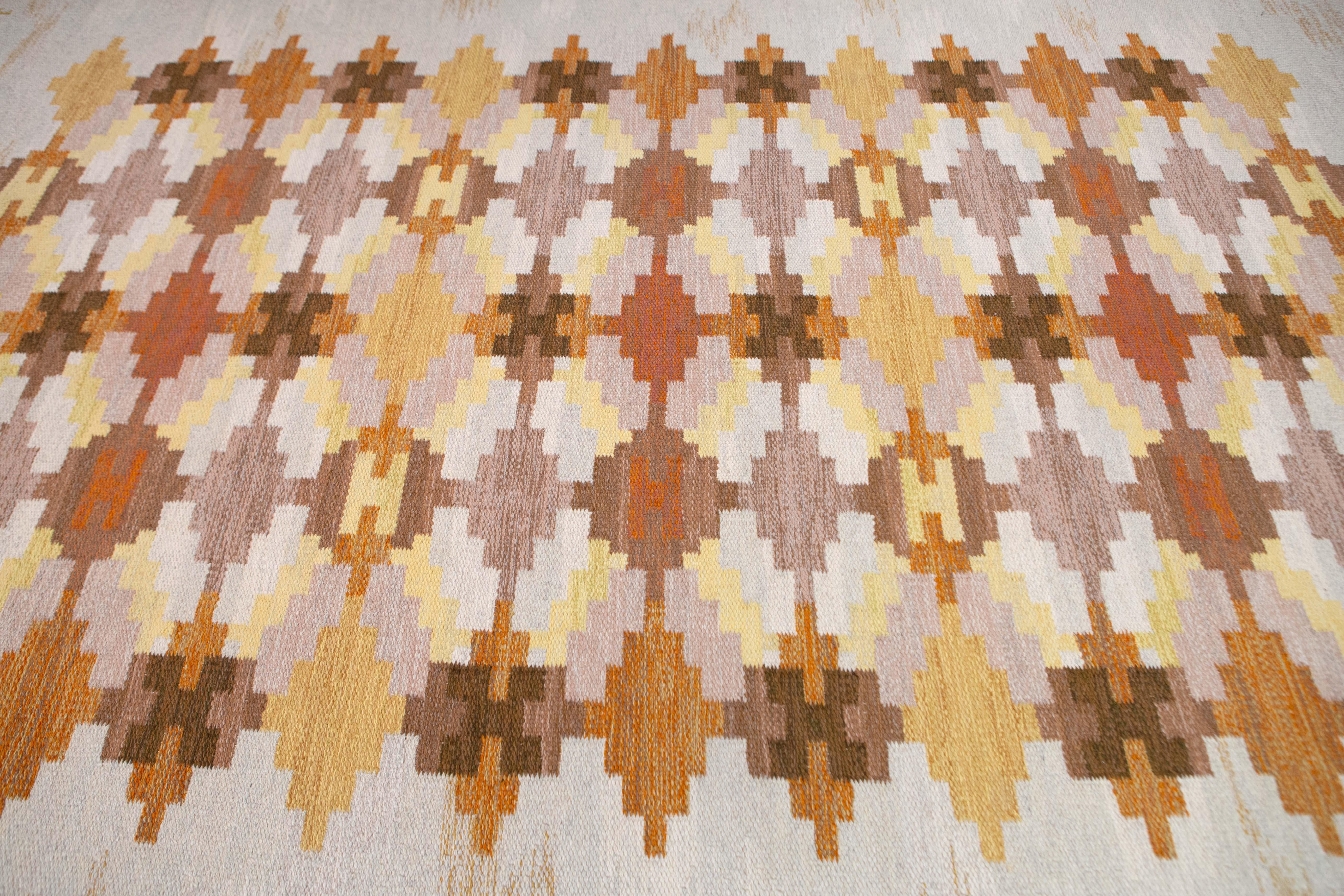 20th Century Judith Johansson Handwoven Flat-Weave Rug Signed JJ, Sweden, 1960s