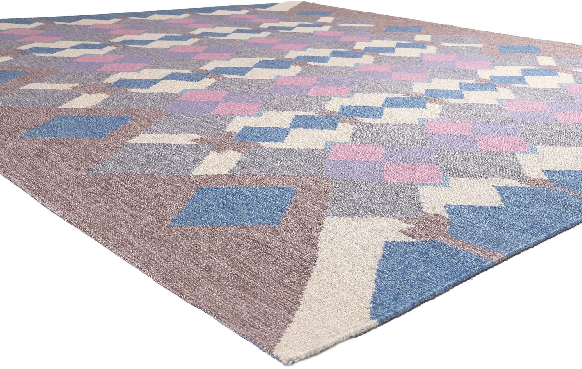30976 Judith Johansson Swedish Style Kilim Rug, 09'10 x 10'03.
With its Scandinavian Modern style, incredible detail and texture, this handwoven wool Swedish style kilim rug is a captivating vision of woven beauty. The eye-catching geometric design
