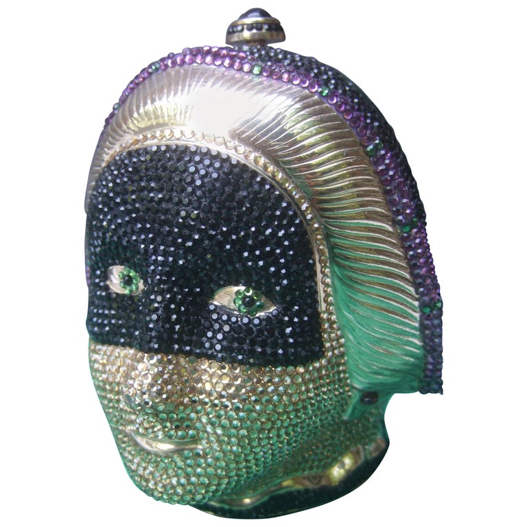 Judith Leiber Exquisite Crystal Encrusted Figural Woman Minaudière circa 1980s For Sale