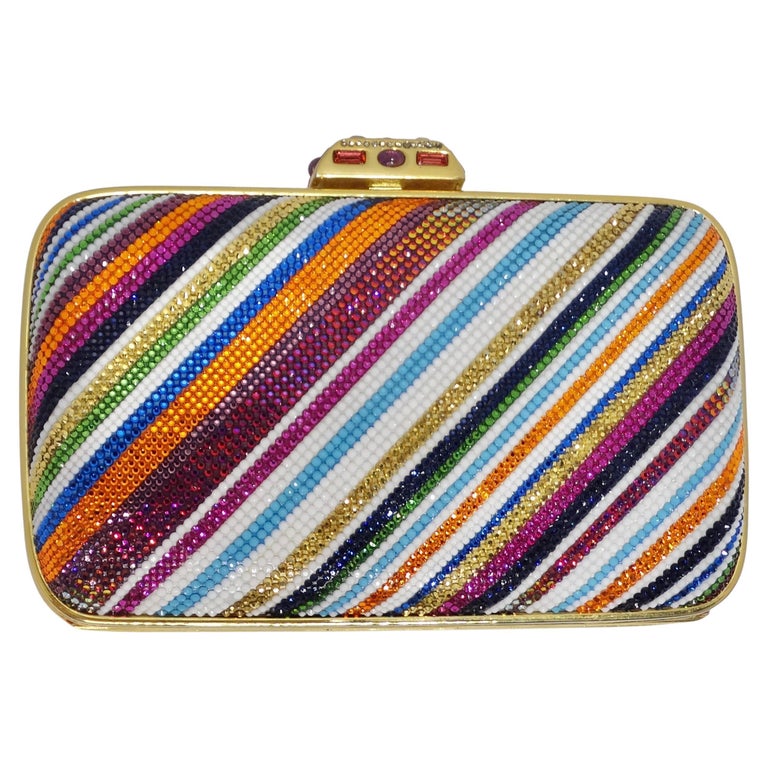 Judith Leber Multicolor Swarovski Crystal Embellished Clutch For