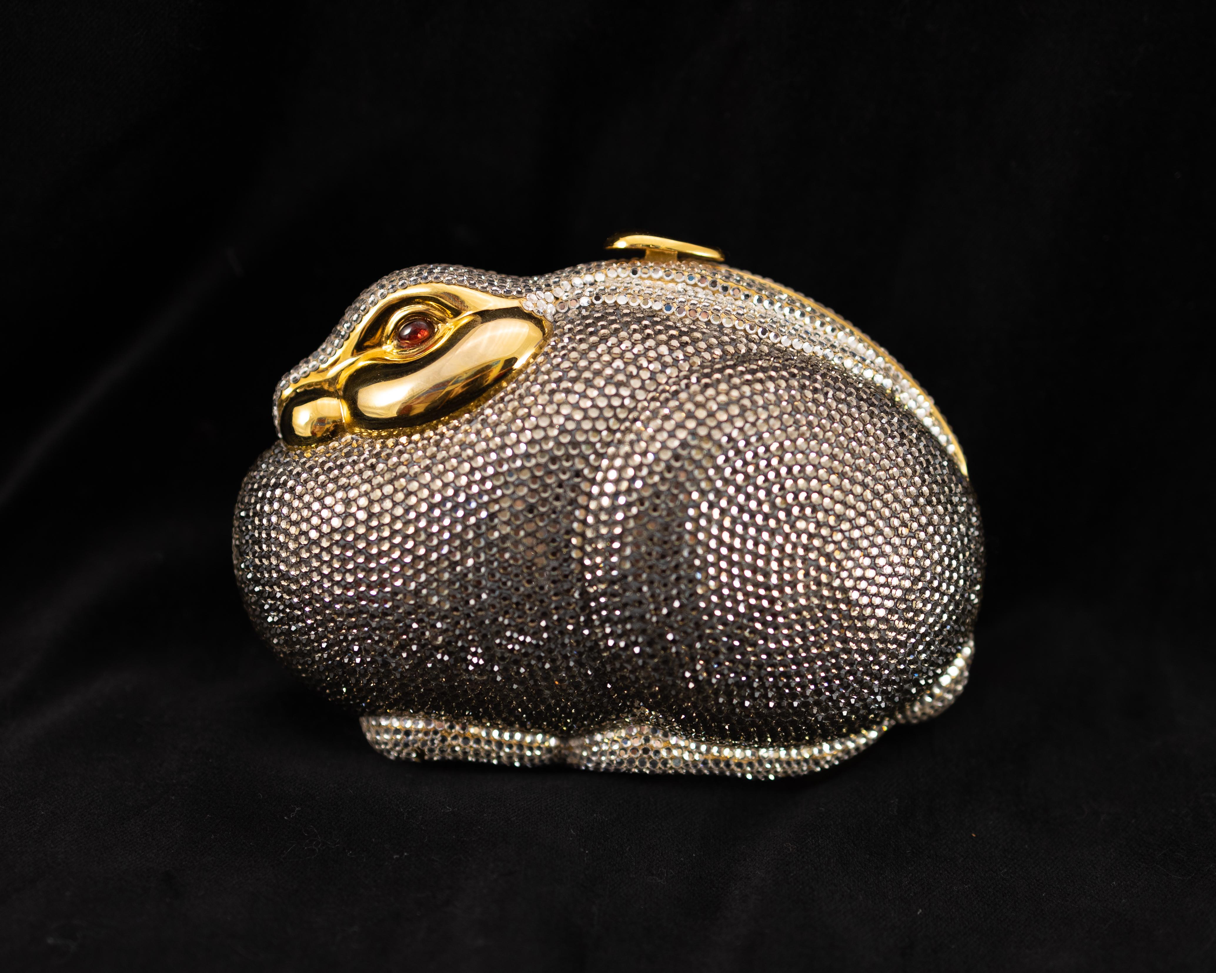 Silver and Gray Swarovski Crystal Bunny Rabbit Minaudiere - Sculpture by Judith Leiber