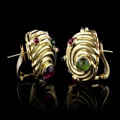 Judith Leiber 18 Karat Yellow Gold Tourmaline Shell Earrings