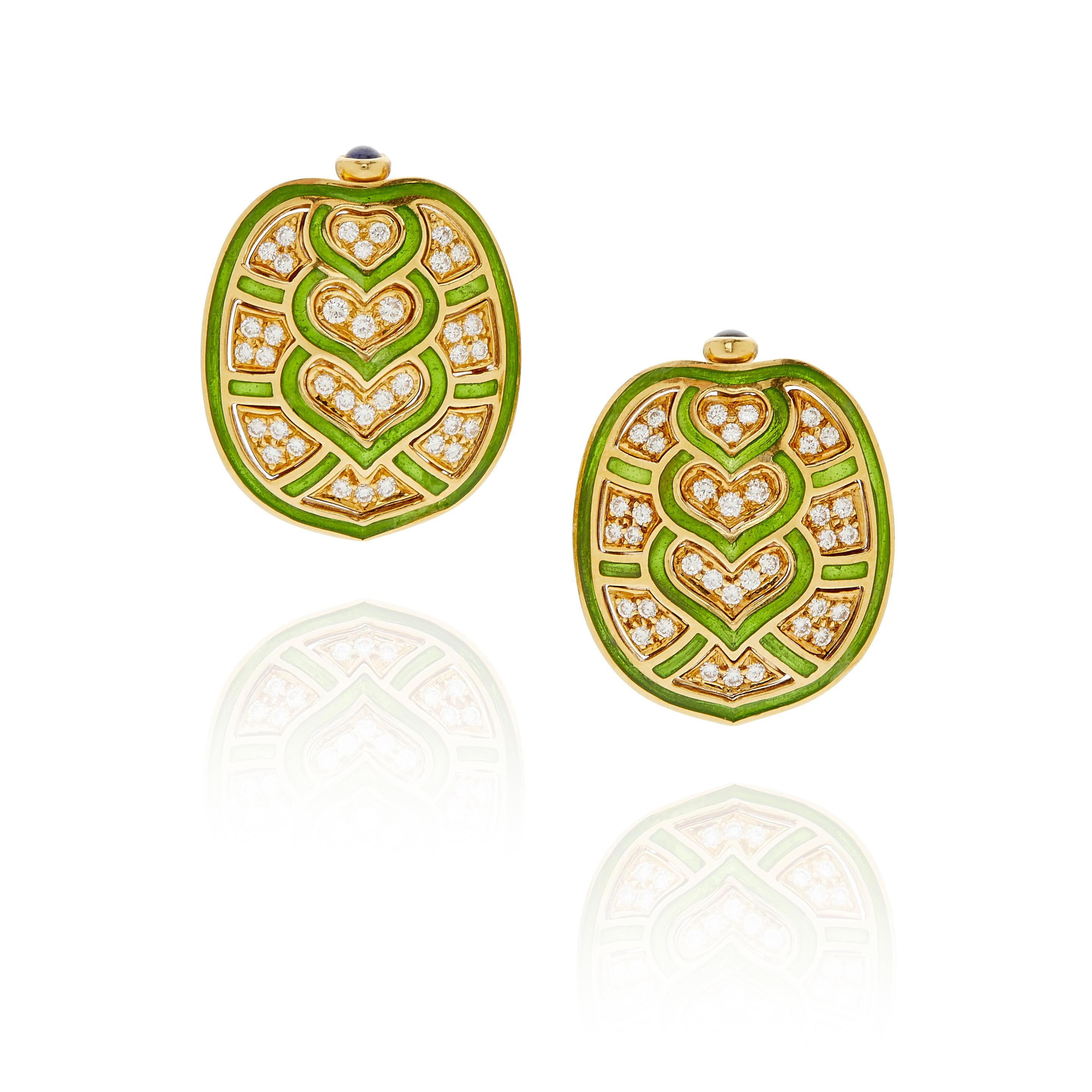 Femenino o masculino Judith Leiber Pendientes de oro de 18 quilates y diamantes de 1,35 ct con detalles de zafiro de 0,30 ct en venta