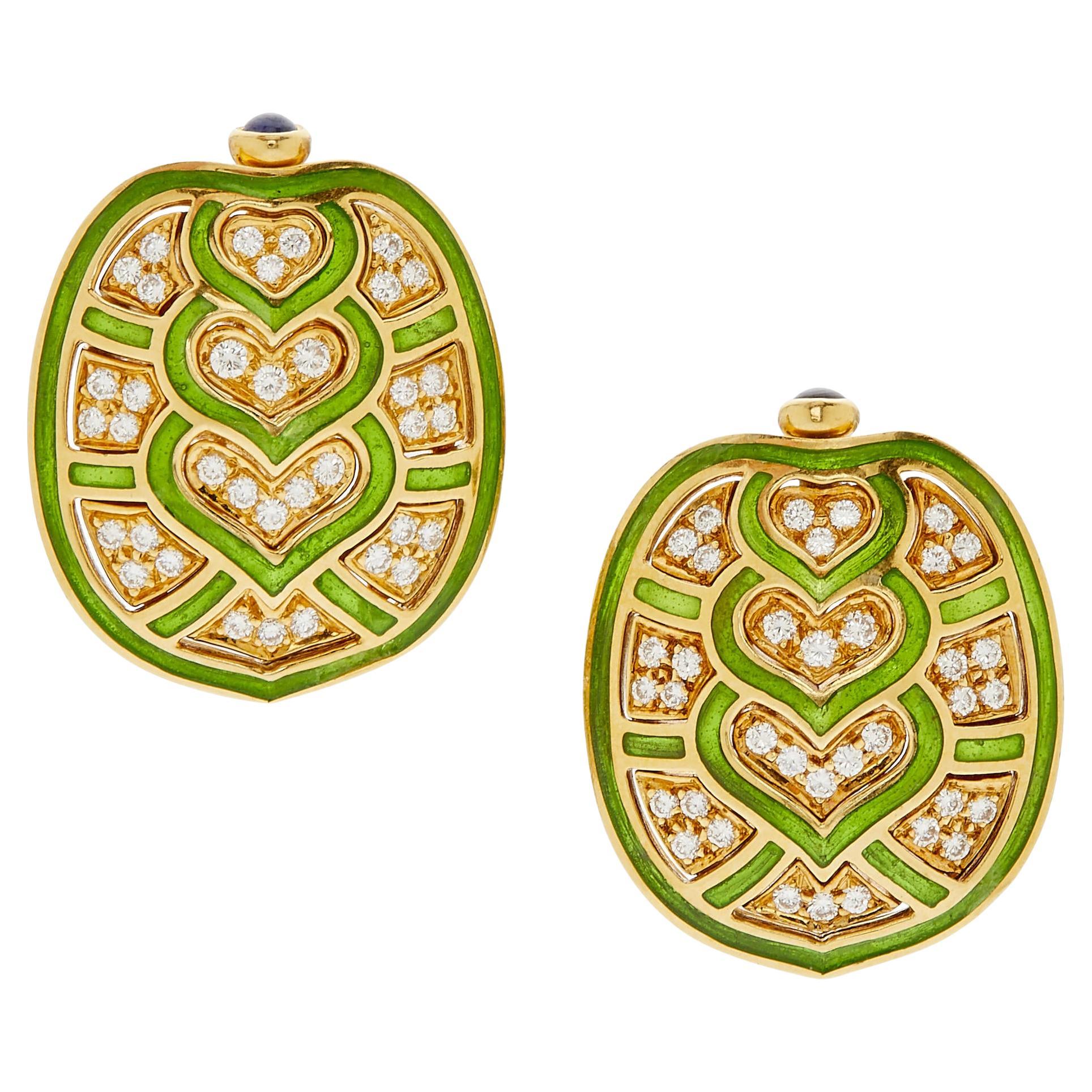 Judith Leiber 18k Gold & 1.35ct Diamond Earrings w/ 0.30ct Sapphire Accents