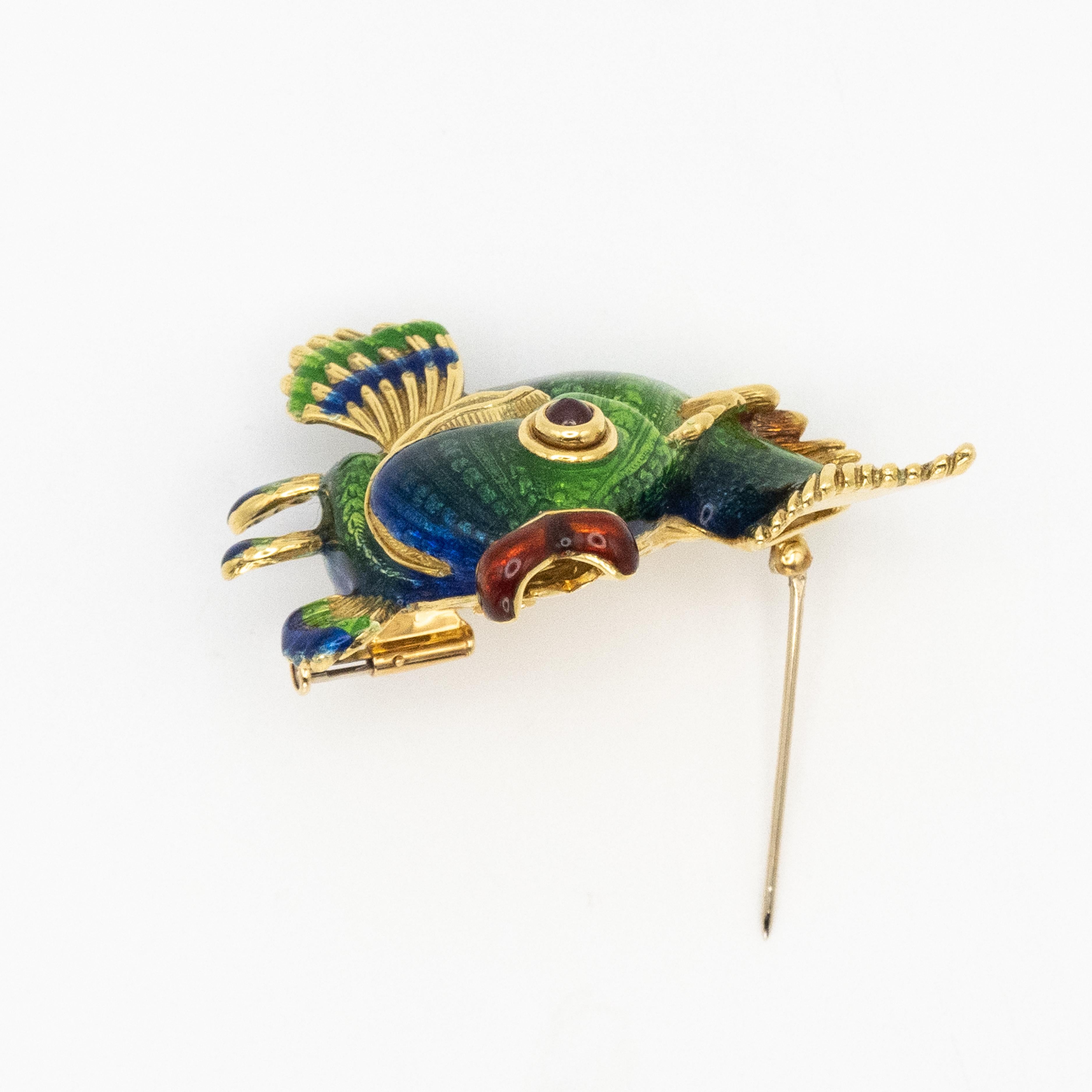 JUDITH LEIBER 18K Yellow Gold Enamel Fish Brooch 1