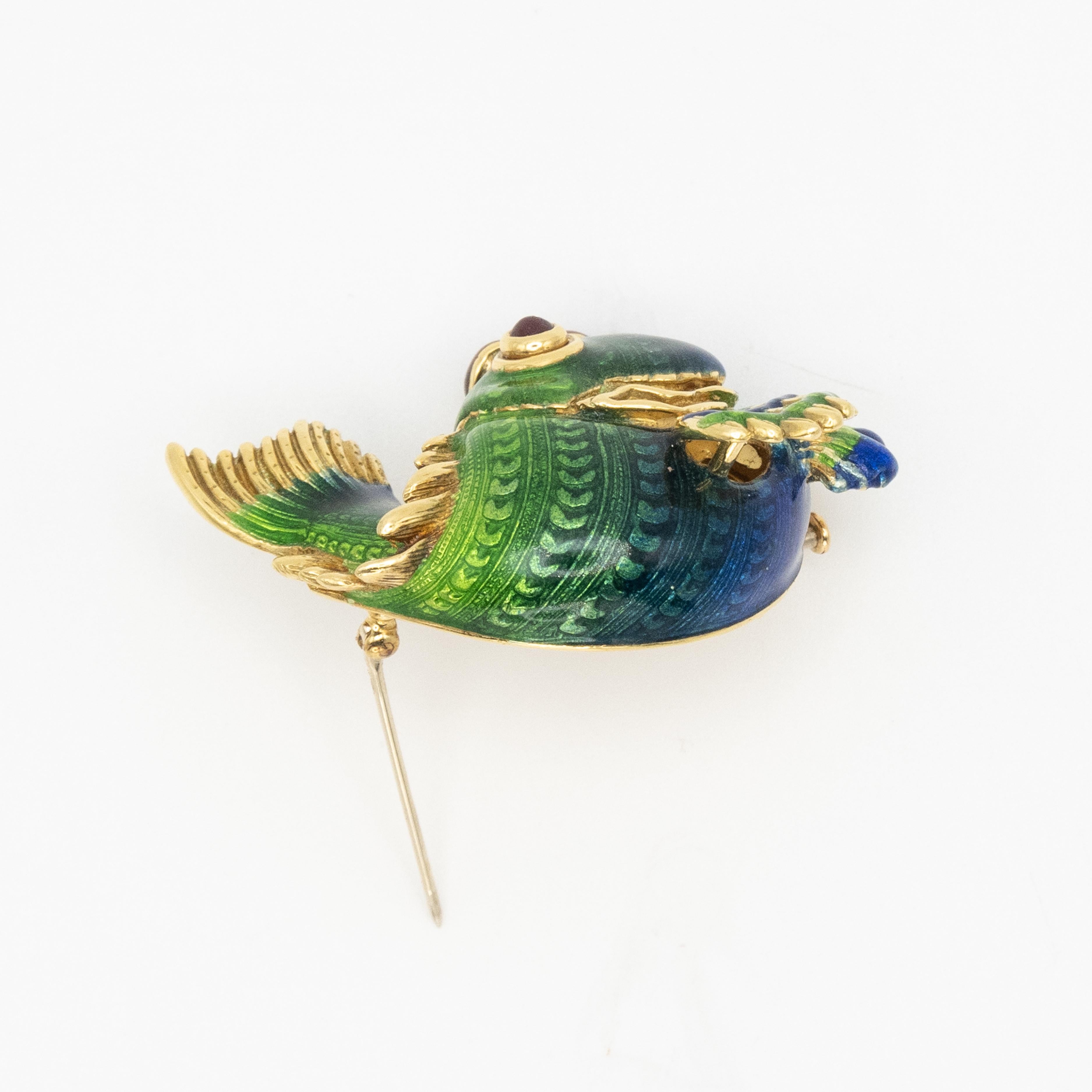 JUDITH LEIBER 18K Yellow Gold Enamel Fish Brooch 2