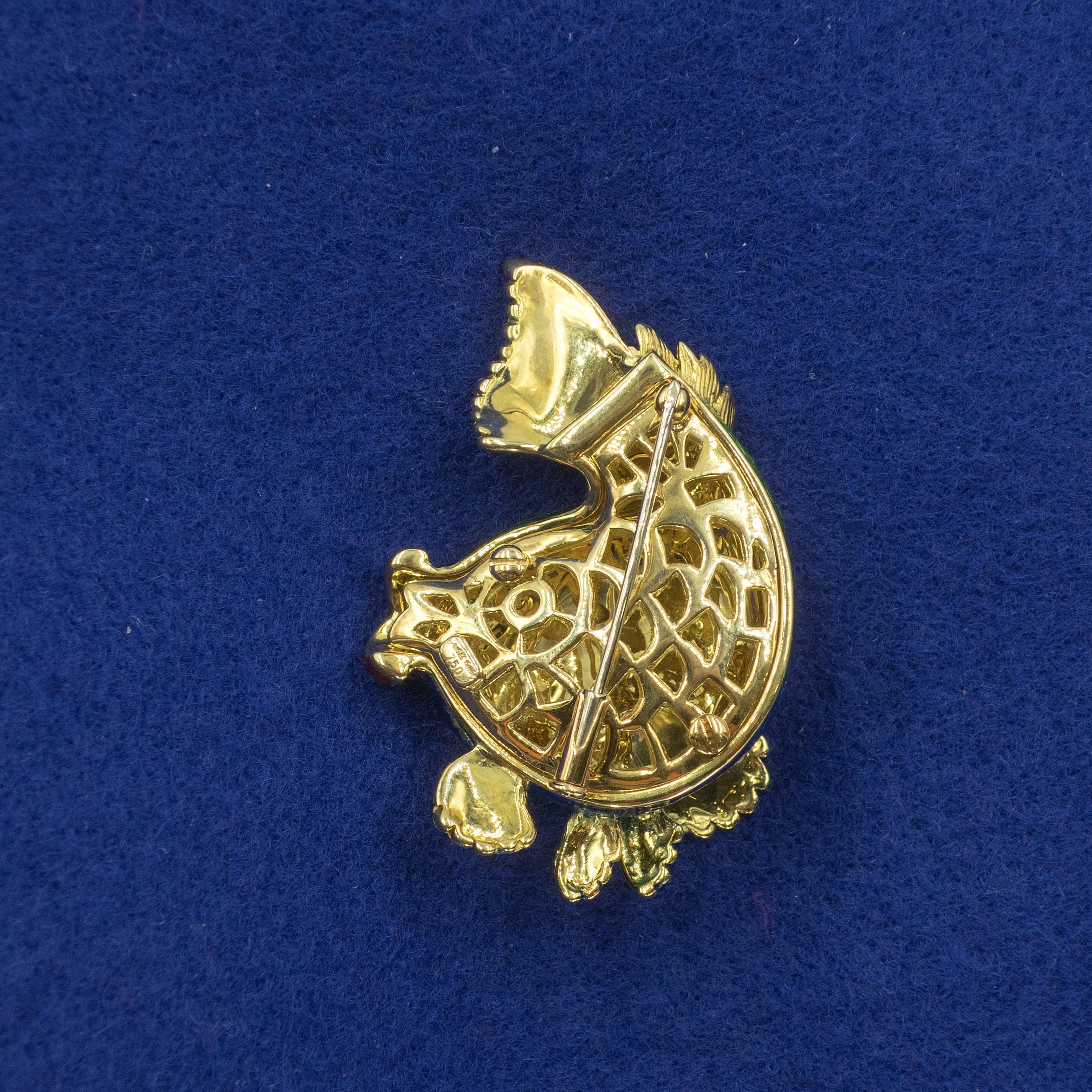 JUDITH LEIBER 18K Yellow Gold Enamel Fish Brooch 4
