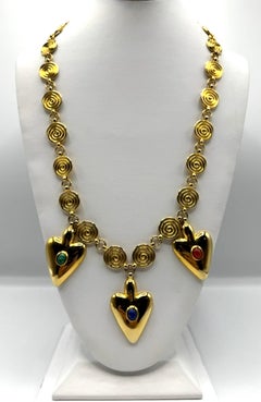 Judith Leiber 1980s - 1990s Gold Heart Charm Long Necklace