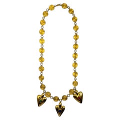 Judith Leiber 1980s - 1990s Gold Heart Charm Long Necklace