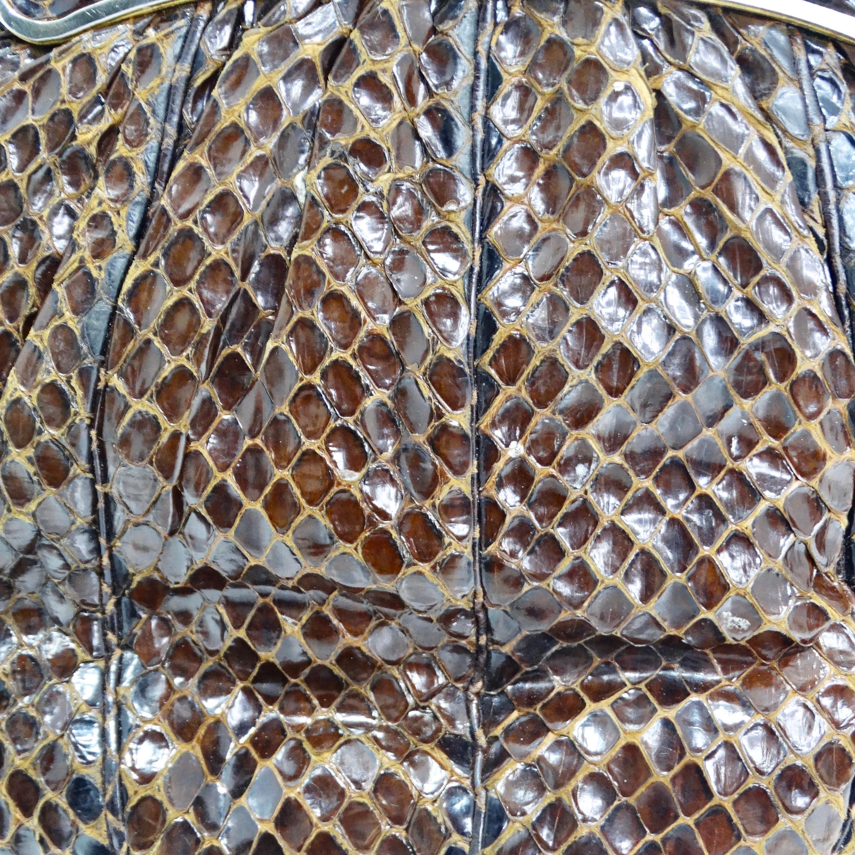 Judith Leiber 1980s Brown Snakeskin Embossed Clutch For Sale 3