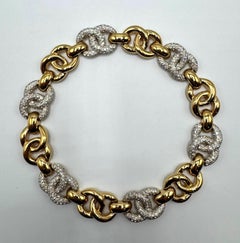 Judith Leiber 1980er Gold & Pave' Strass Doppel Link Halskette