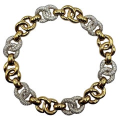 Judith Leiber 1980s Gold & Pave' Rhinestone Double Link Necklace