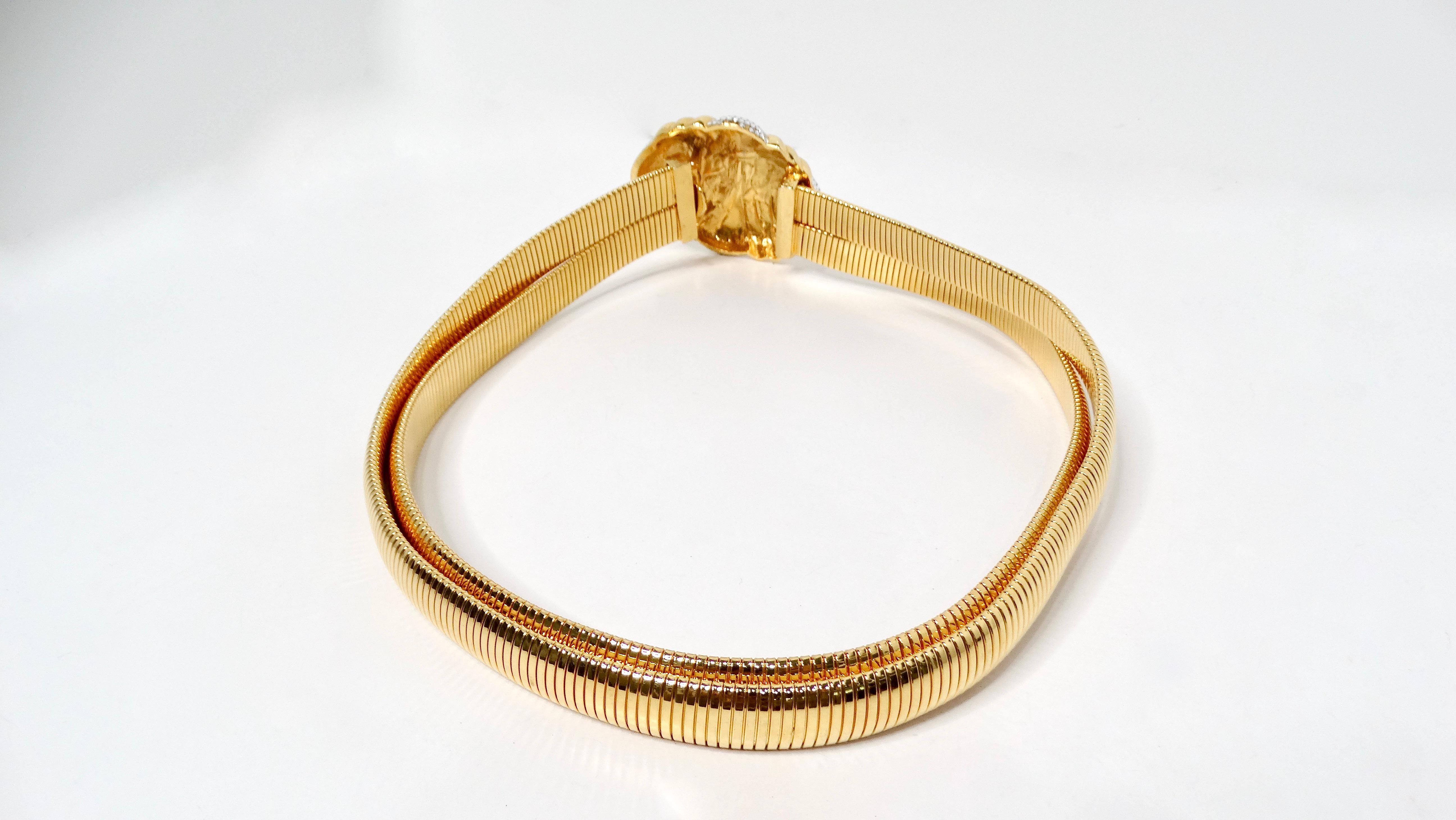 Judith Leiber 1980s Gold-Tone Stretch Double Belt With Rhinestone Buckle For Sale 1
