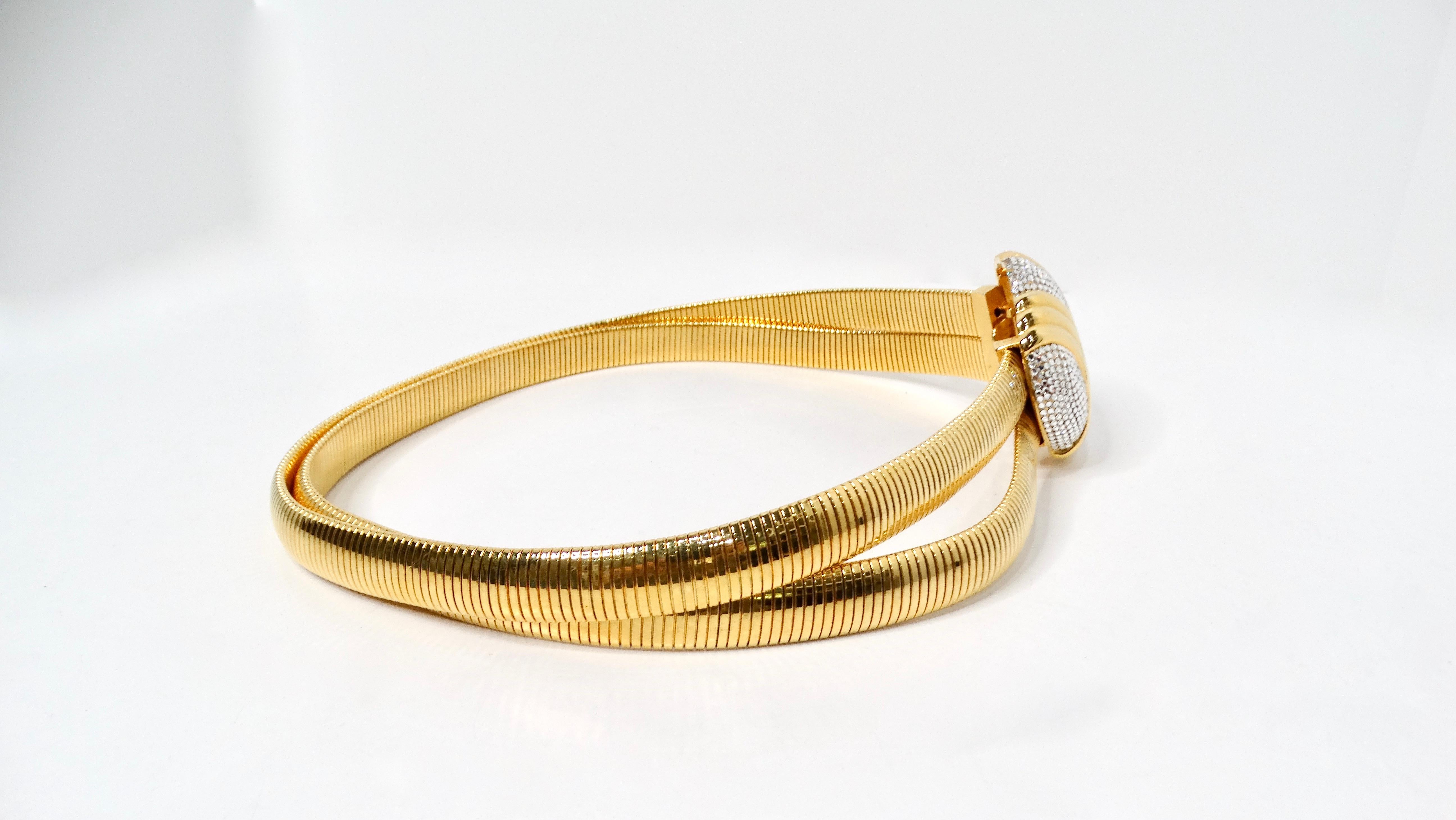 Judith Leiber 1980s Gold-Tone Stretch Double Belt With Rhinestone Buckle For Sale 2