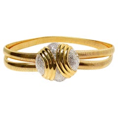 Judith Leiber 1980 Cintura doppia elasticizzata in oro con fibbia con strass