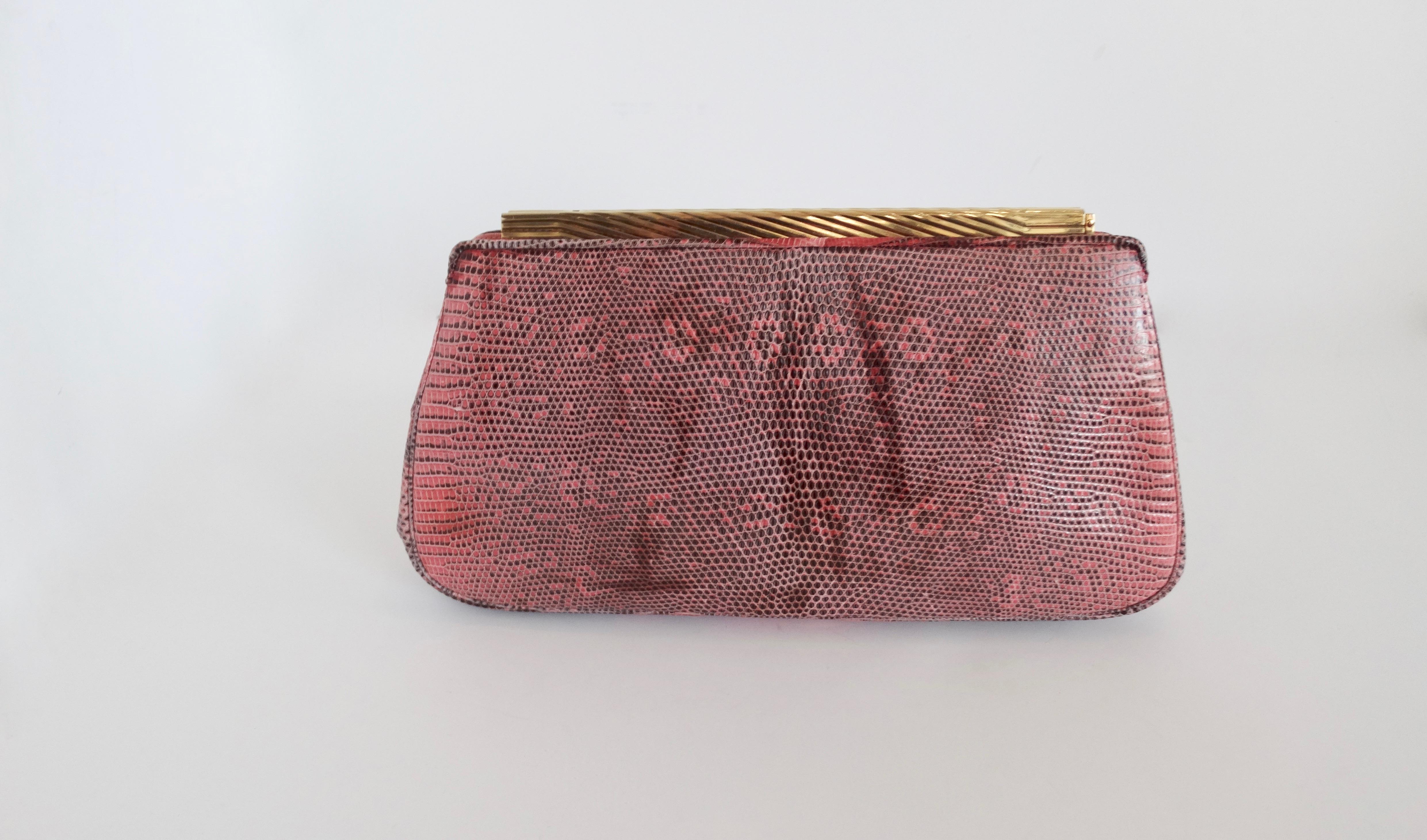 Brown Judith Leiber 1980s Pink Snake Clutch