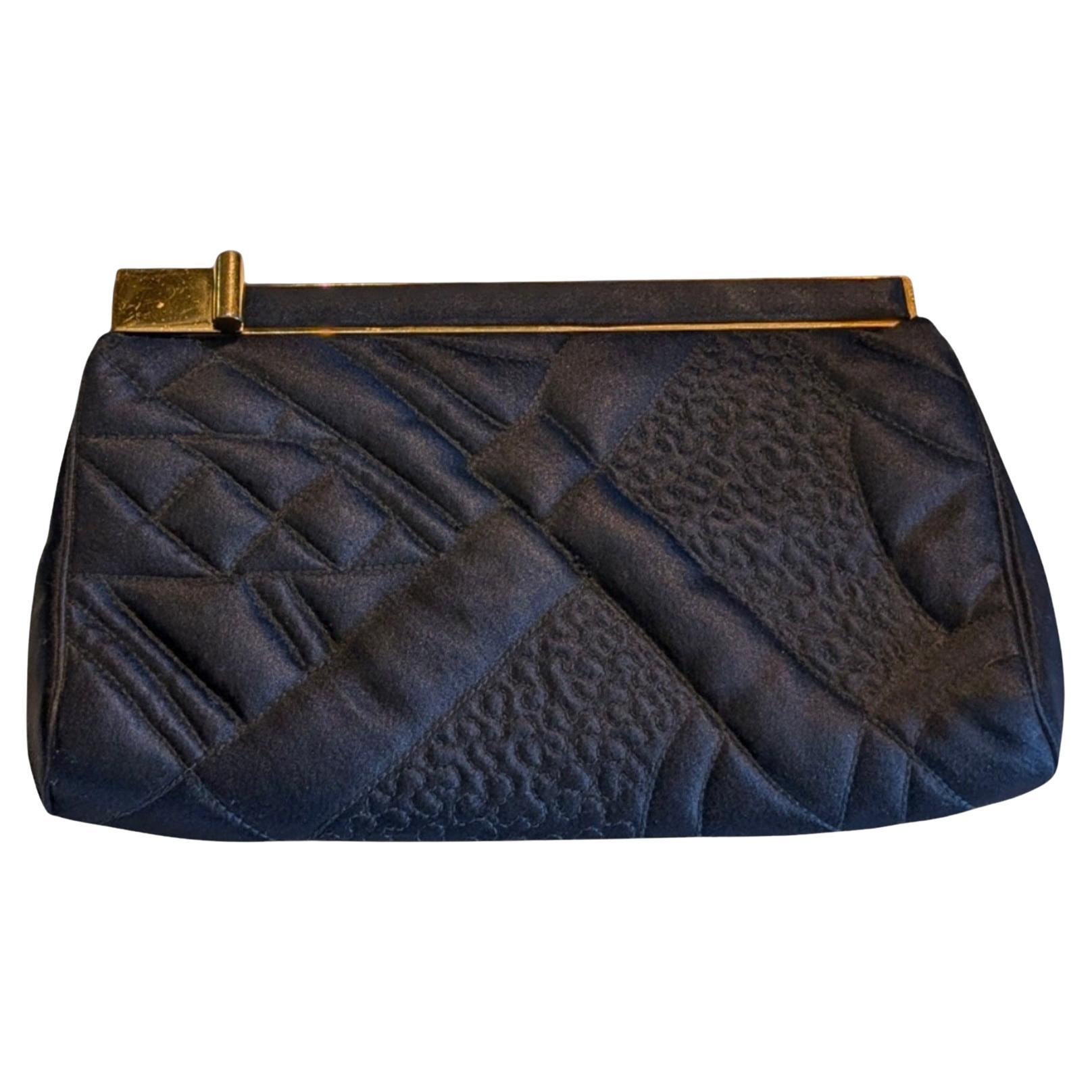 Judith Leiber 80’s Black Satin Frame Clutch