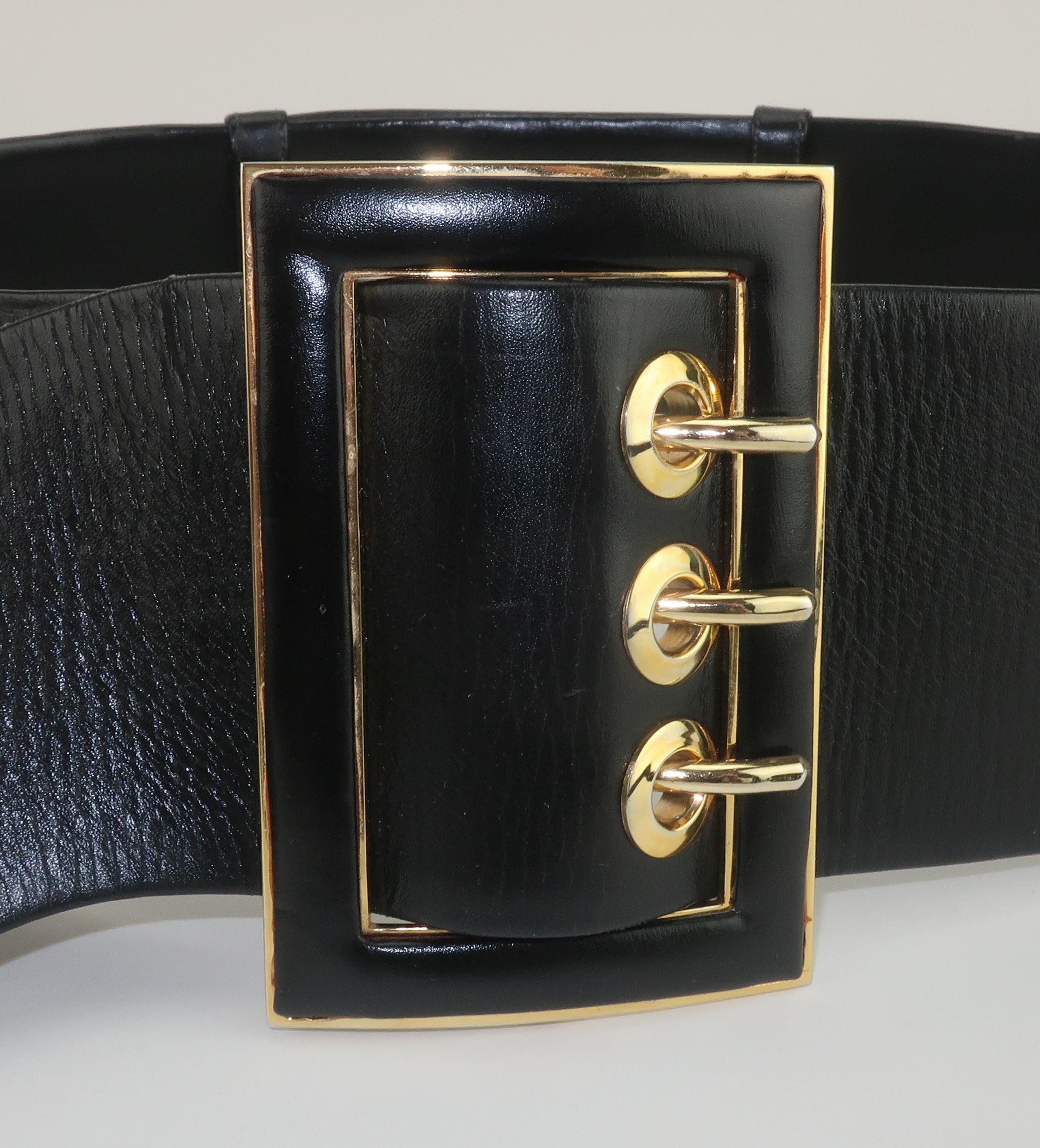Judith Leiber Adjustable Black Leather Belt For Sale 1