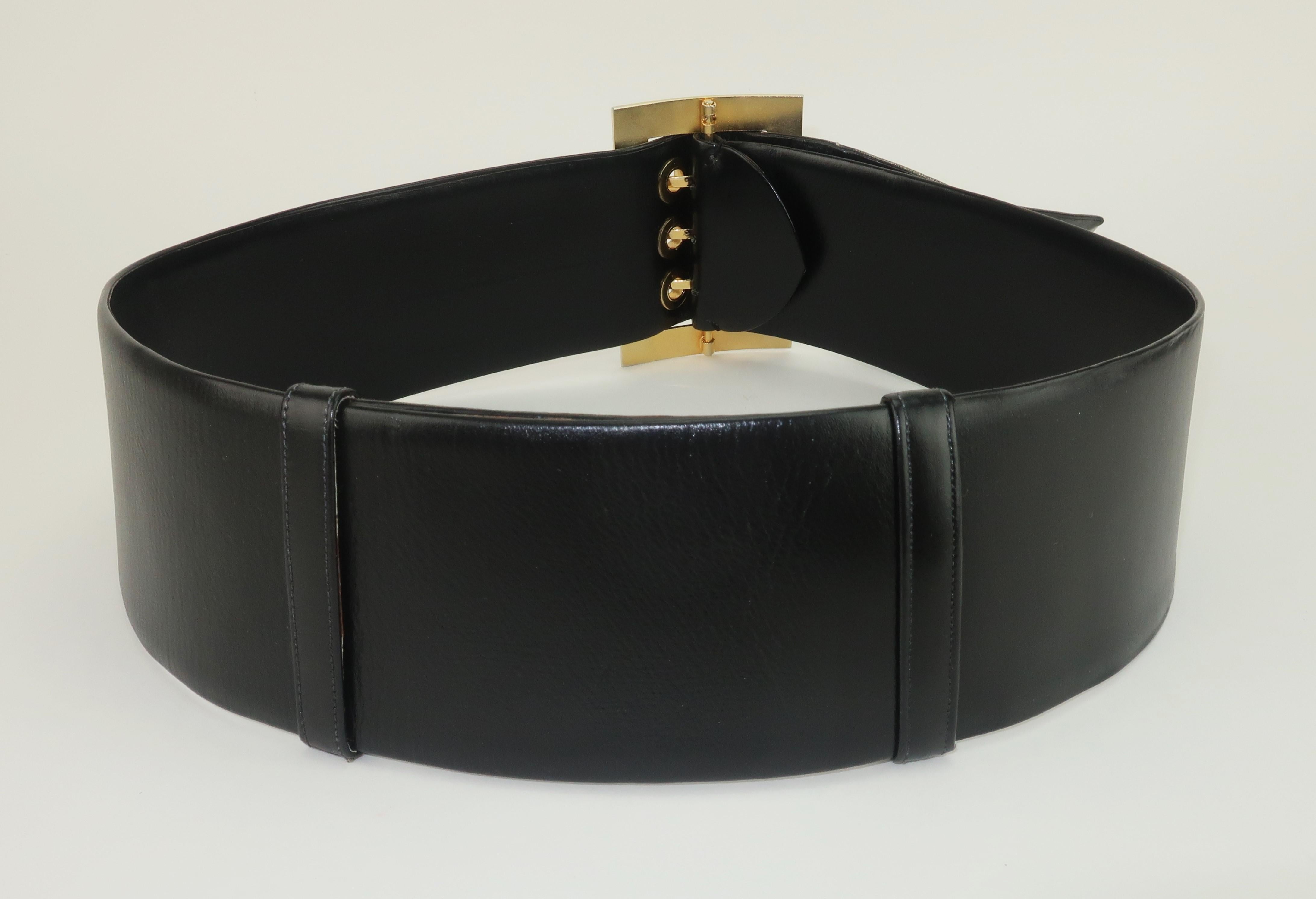 Judith Leiber Adjustable Black Leather Belt For Sale 2