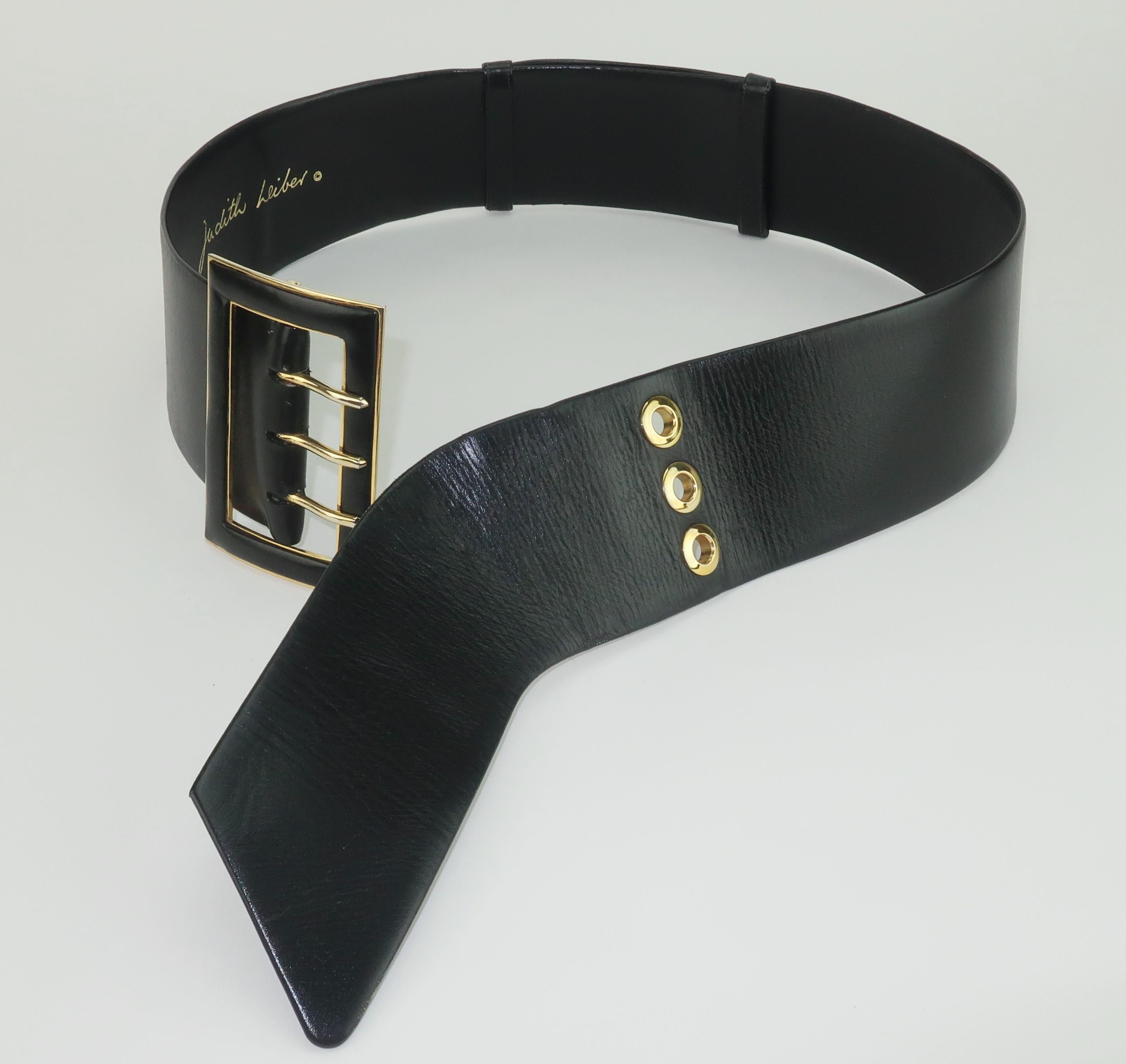 Judith Leiber Adjustable Black Leather Belt For Sale 4