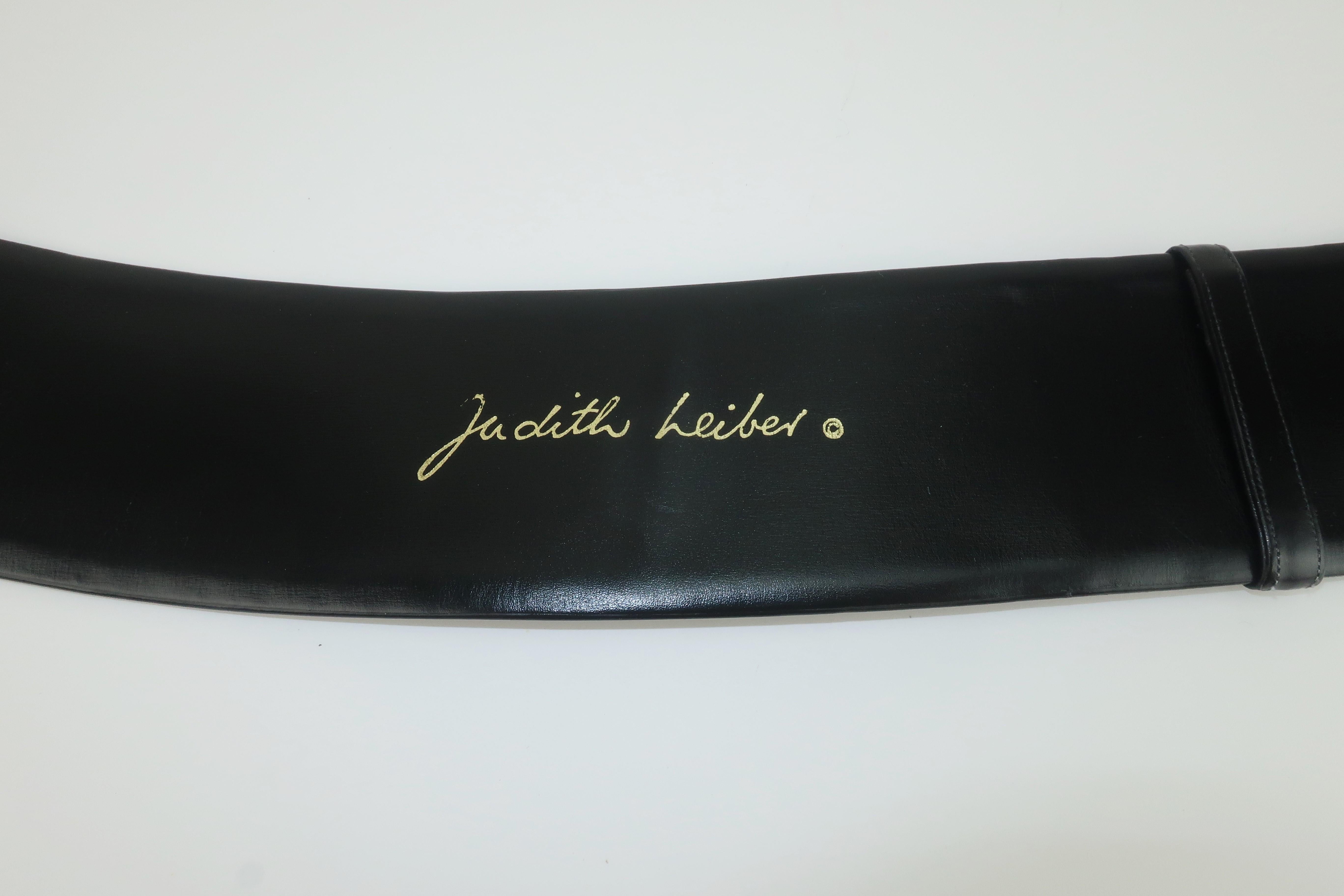 Judith Leiber Adjustable Black Leather Belt For Sale 5