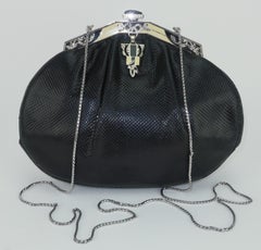 Judith Leiber Art Deco Lizard Skin & Enamel Frame Handbag