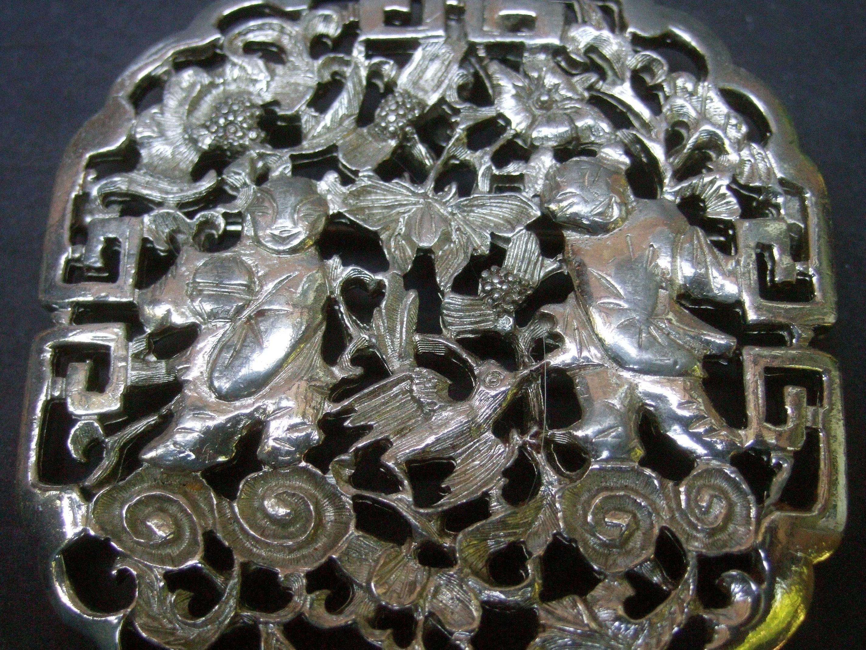 Judith Leiber Asian Theme Silver Metal Pendant Brooch c 1980 2