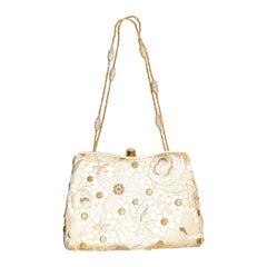 Judith Leiber Beige & Gold Tone Embroidered Vintage 1990's Evening Bag