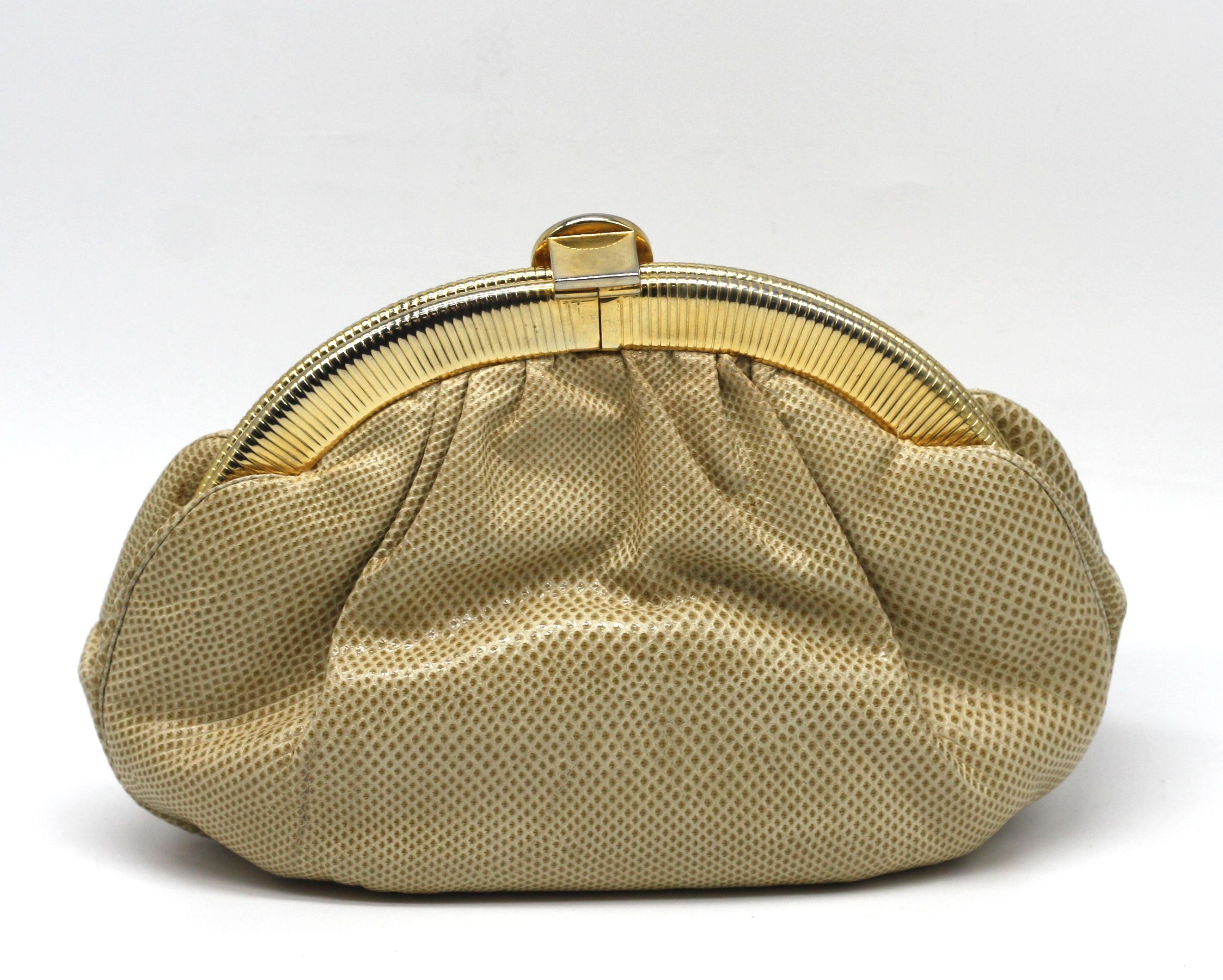 Judith Leiber Beige Eidechsenhaut Handtasche im Zustand „Gut“ im Angebot in West Palm Beach, FL