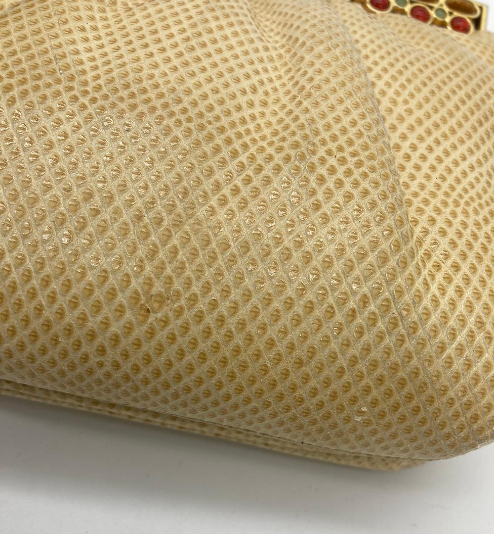 Judith Leiber Beige Lizard Tiger Eye Gemstone Top Clutch For Sale 5