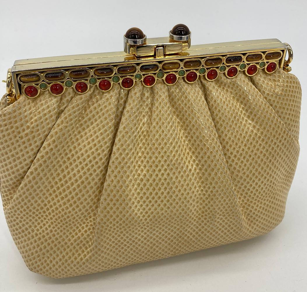 Judith Leiber Beige Eidechse Tigerauge Edelstein Top Clutch im Angebot 2