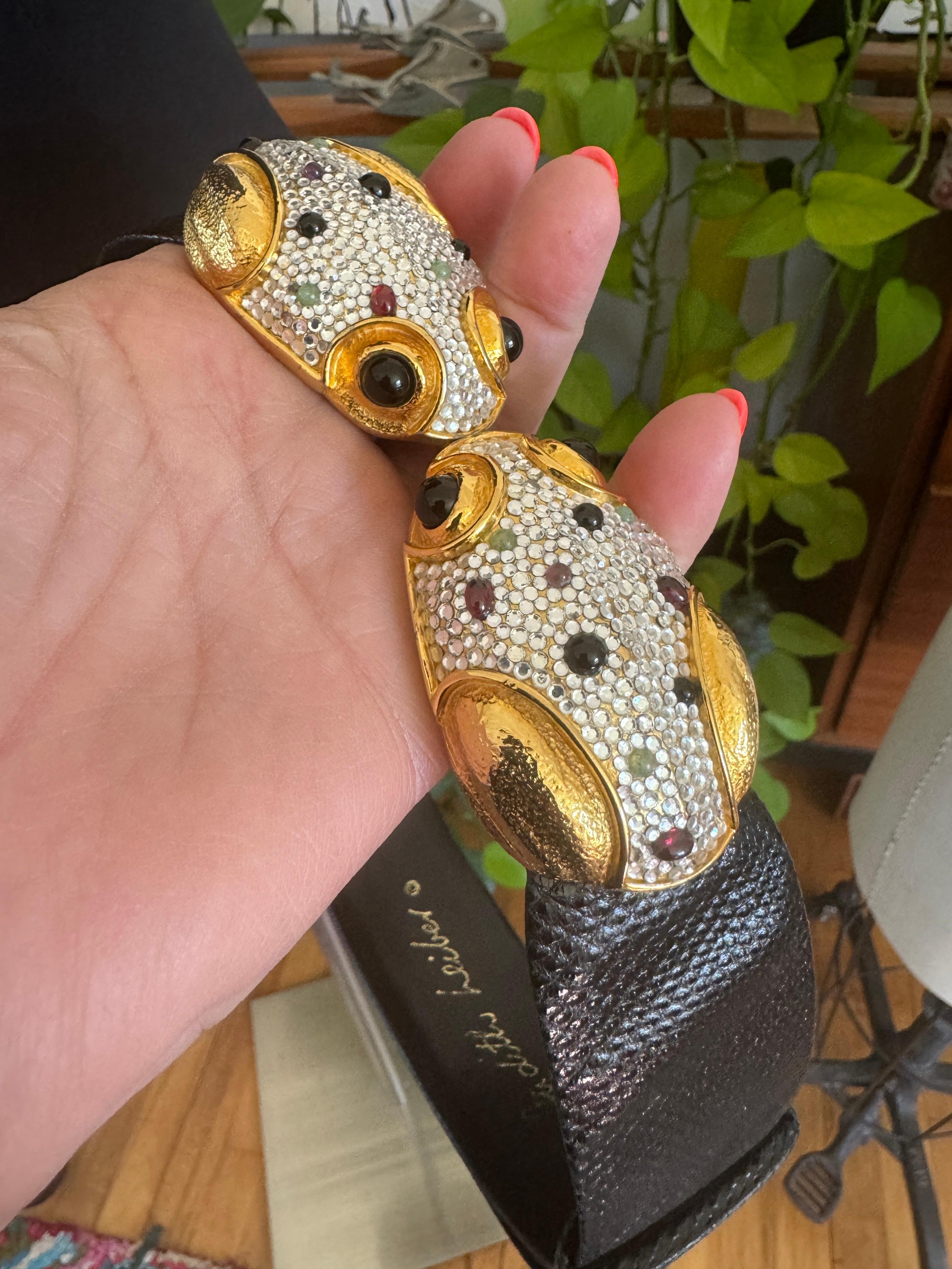 Judith Leiber Belt Encrusted Double Frog Expandable 1980s For Sale 3