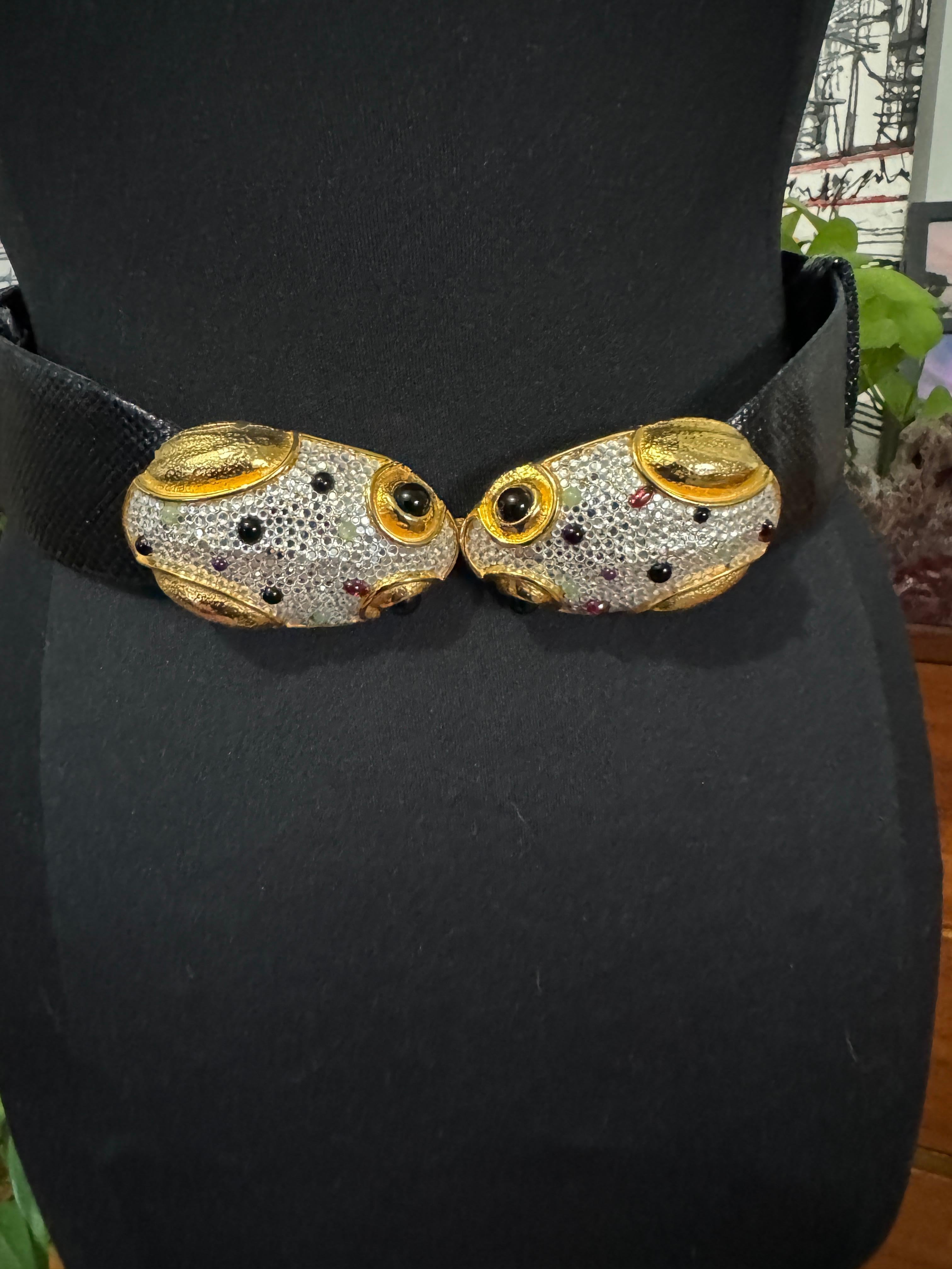 Cintura Judith Leiber con doppia rana incrostata espandibile anni '80 in vendita 8