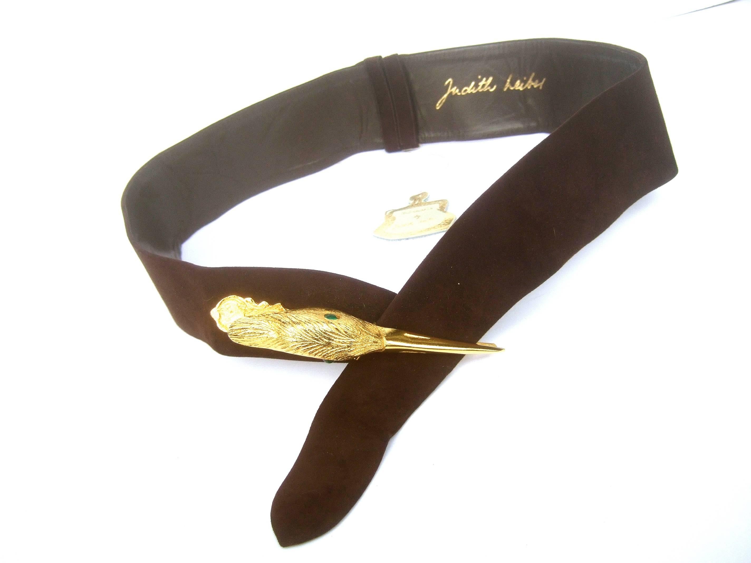 Judith Leiber Bird Buckle Brown Suede Belt circa 1980s 3