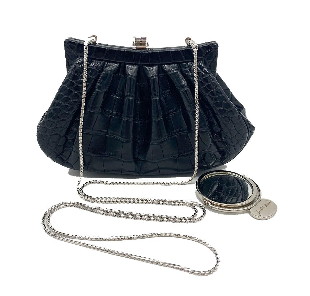 Judith Leiber Black Alligator Mini Evening Bag For Sale 3