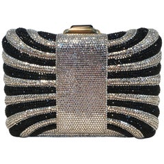 Vintage Judith Leiber Black and Silver Swarovski Crystal Minaudiere Evening Bag Clutch