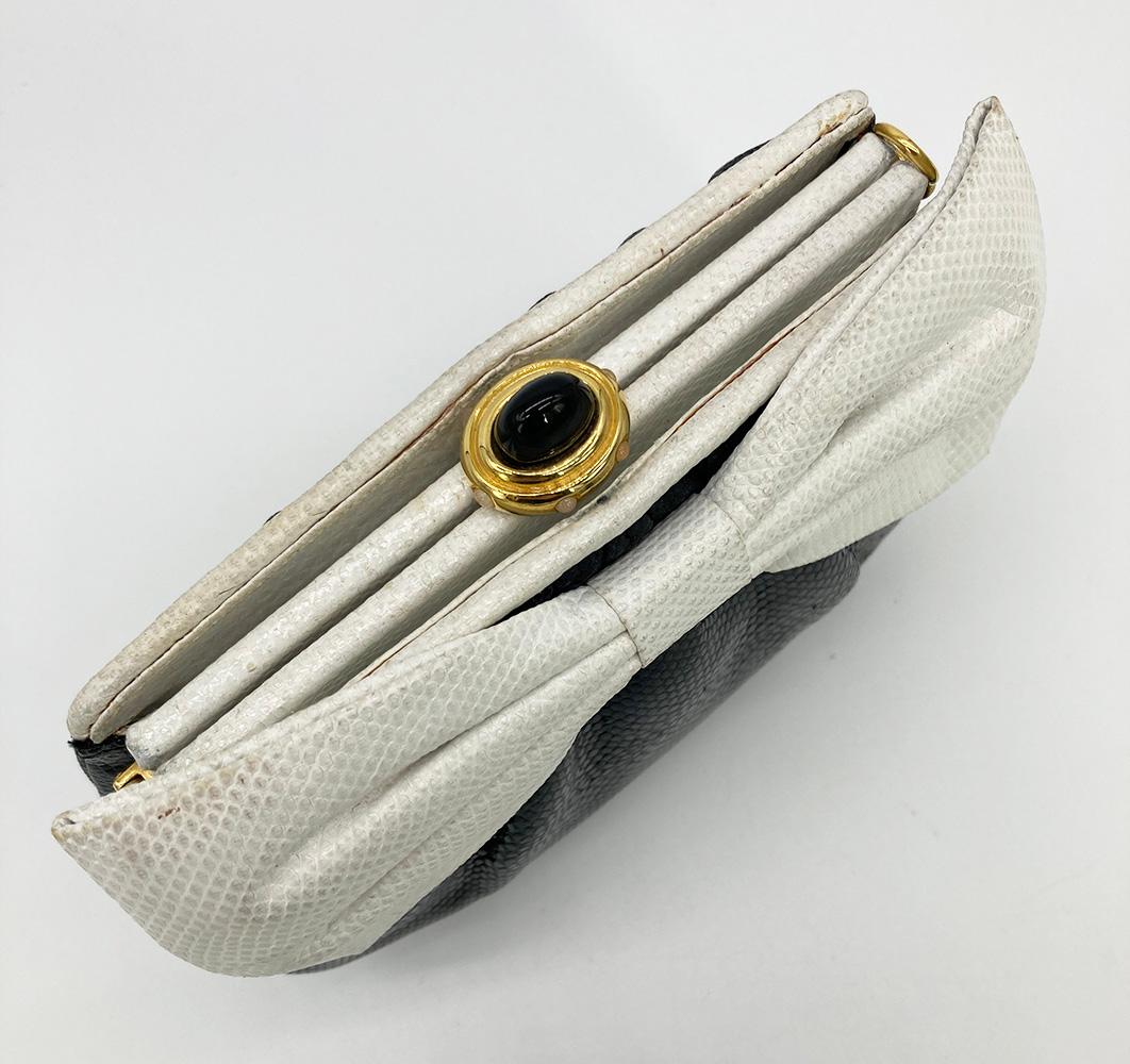 Judith Leiber Black and White Lizard Bow Front Clutch For Sale 1