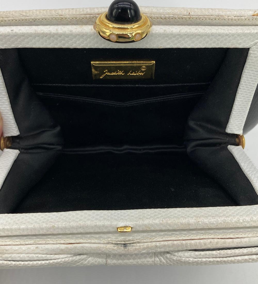 Judith Leiber Black and White Lizard Bow Front Clutch For Sale 3
