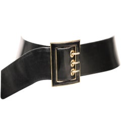 Retro Judith Leiber Black Belt W/ Gold Rectangle Buckle 