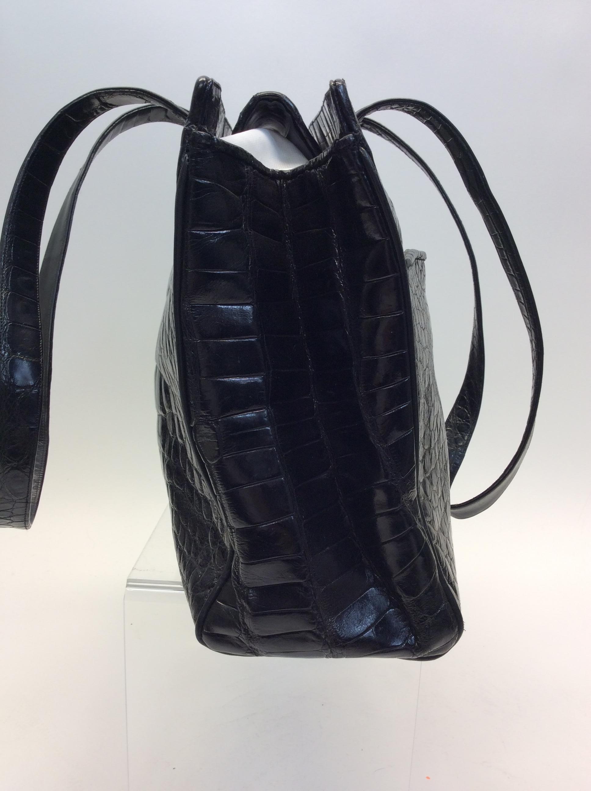 Women's Judith Leiber Black Crocodile Shoulder Bag For Sale
