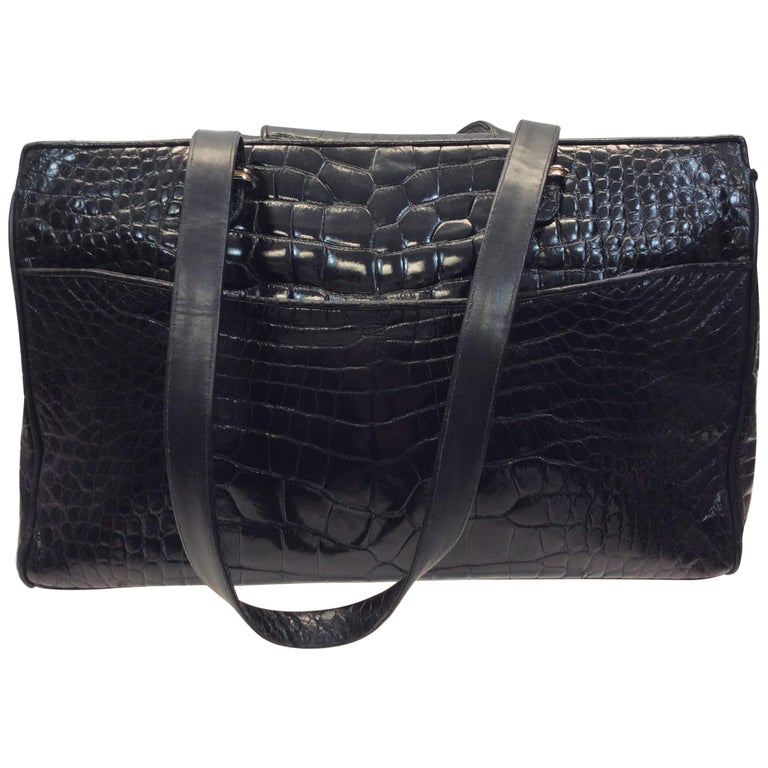Judith Leiber Black Crocodile Shoulder Bag For Sale at 1stdibs
