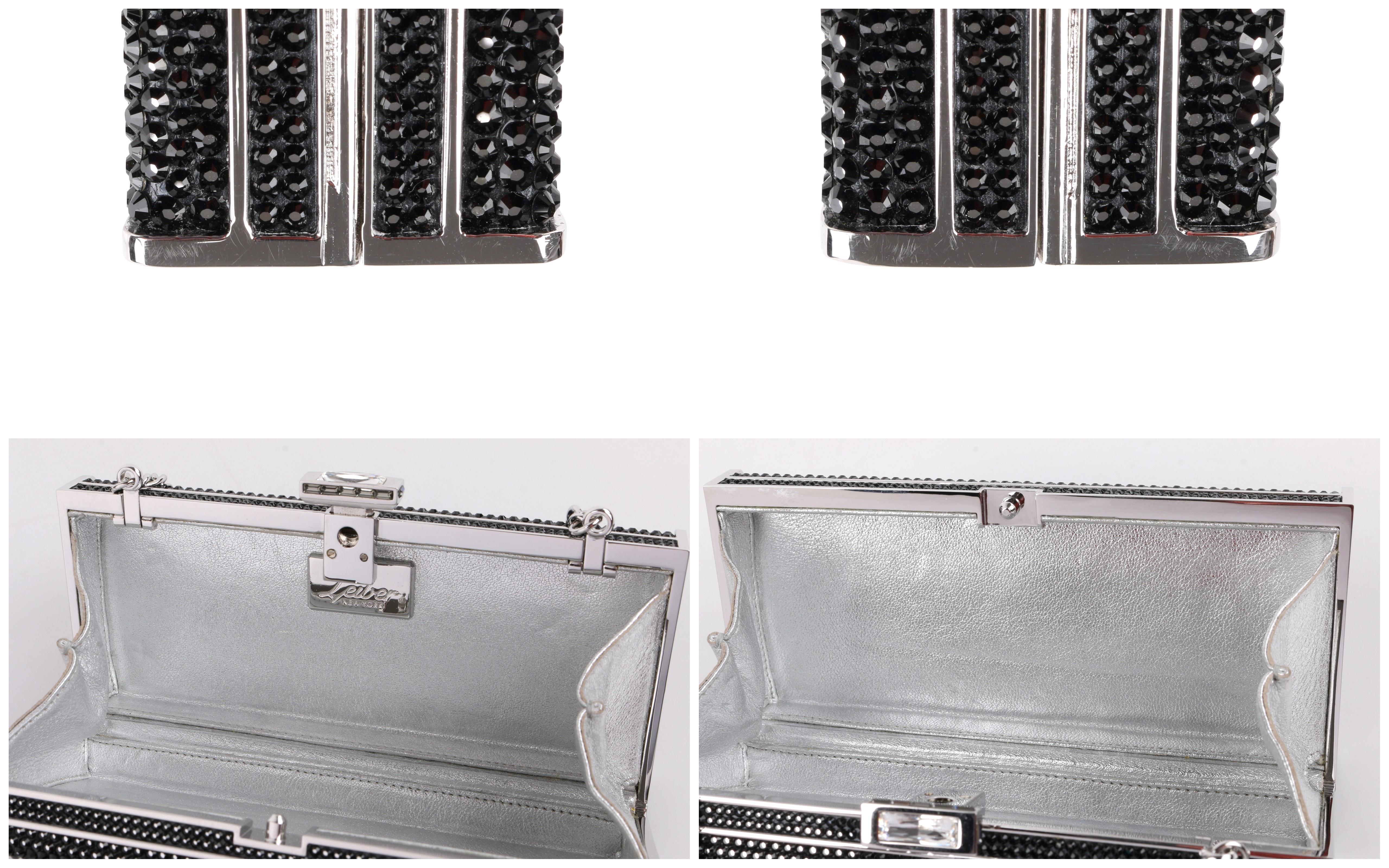 JUDITH LEIBER Black Crystal Embellished Chain Handle Minaudiere Box Clutch NWT 7