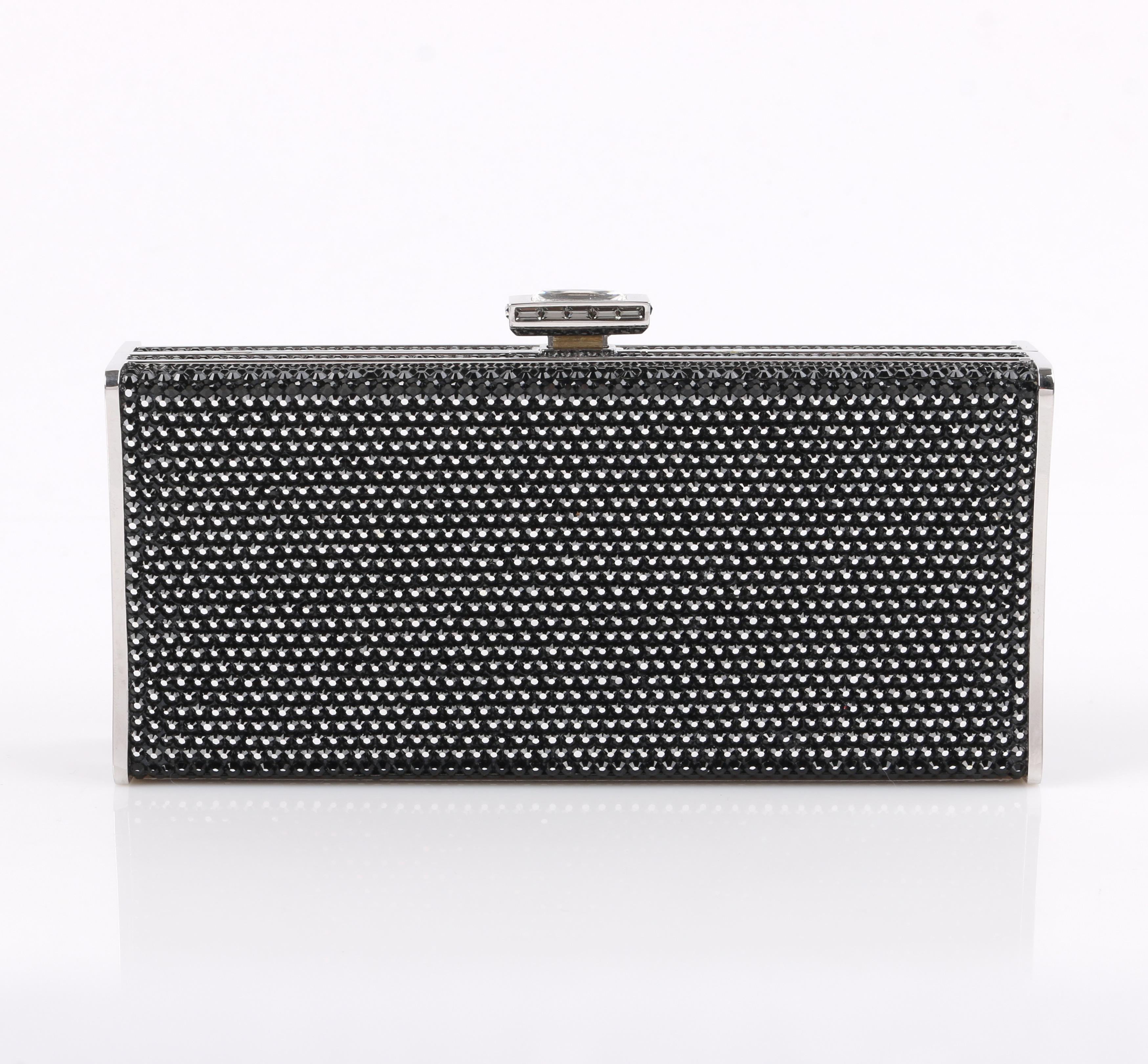 JUDITH LEIBER Black Crystal Embellished Chain Handle Minaudiere Box Clutch NWT In New Condition In Thiensville, WI