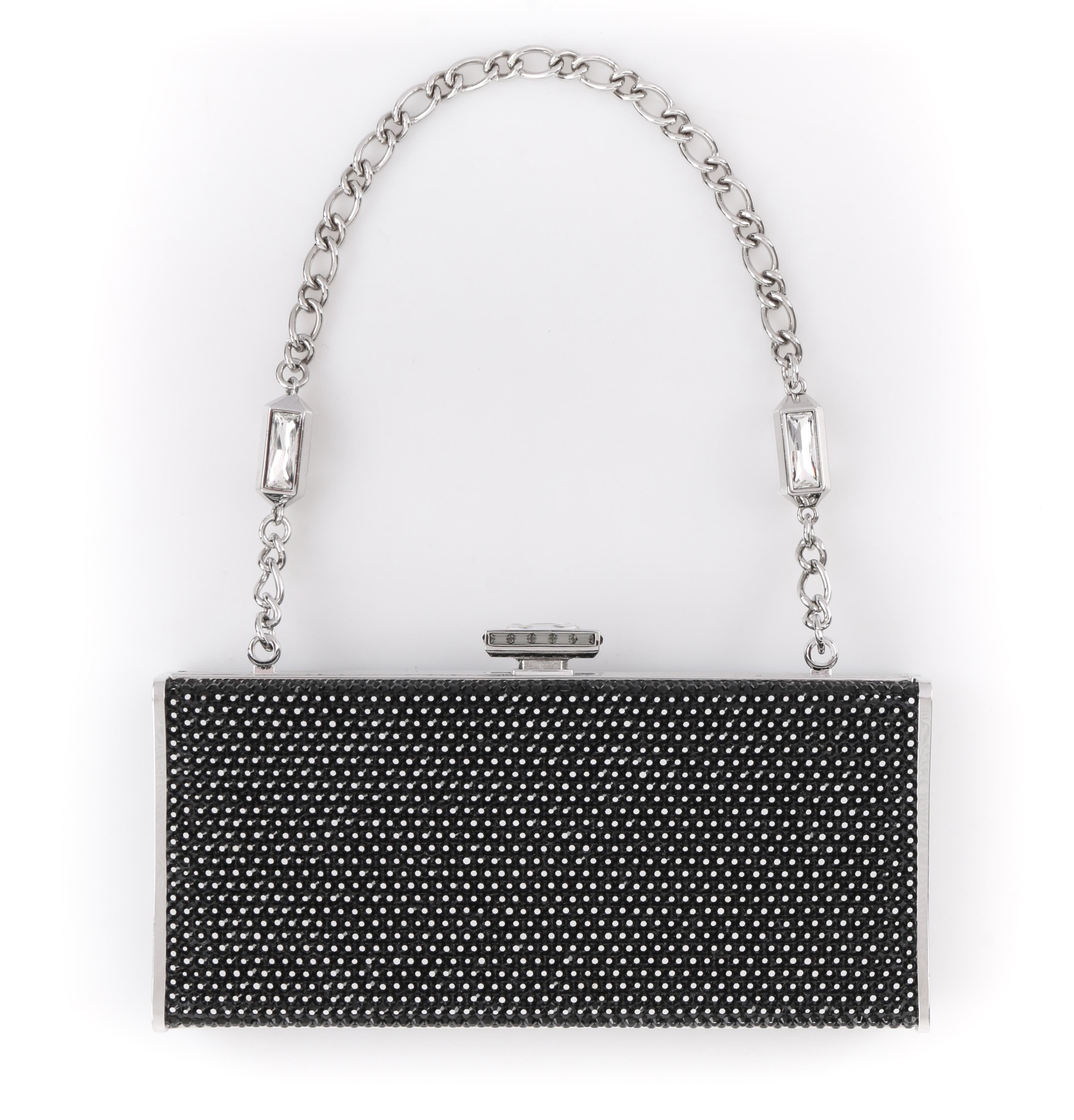 Women's JUDITH LEIBER Black Crystal Embellished Chain Handle Minaudiere Box Clutch NWT